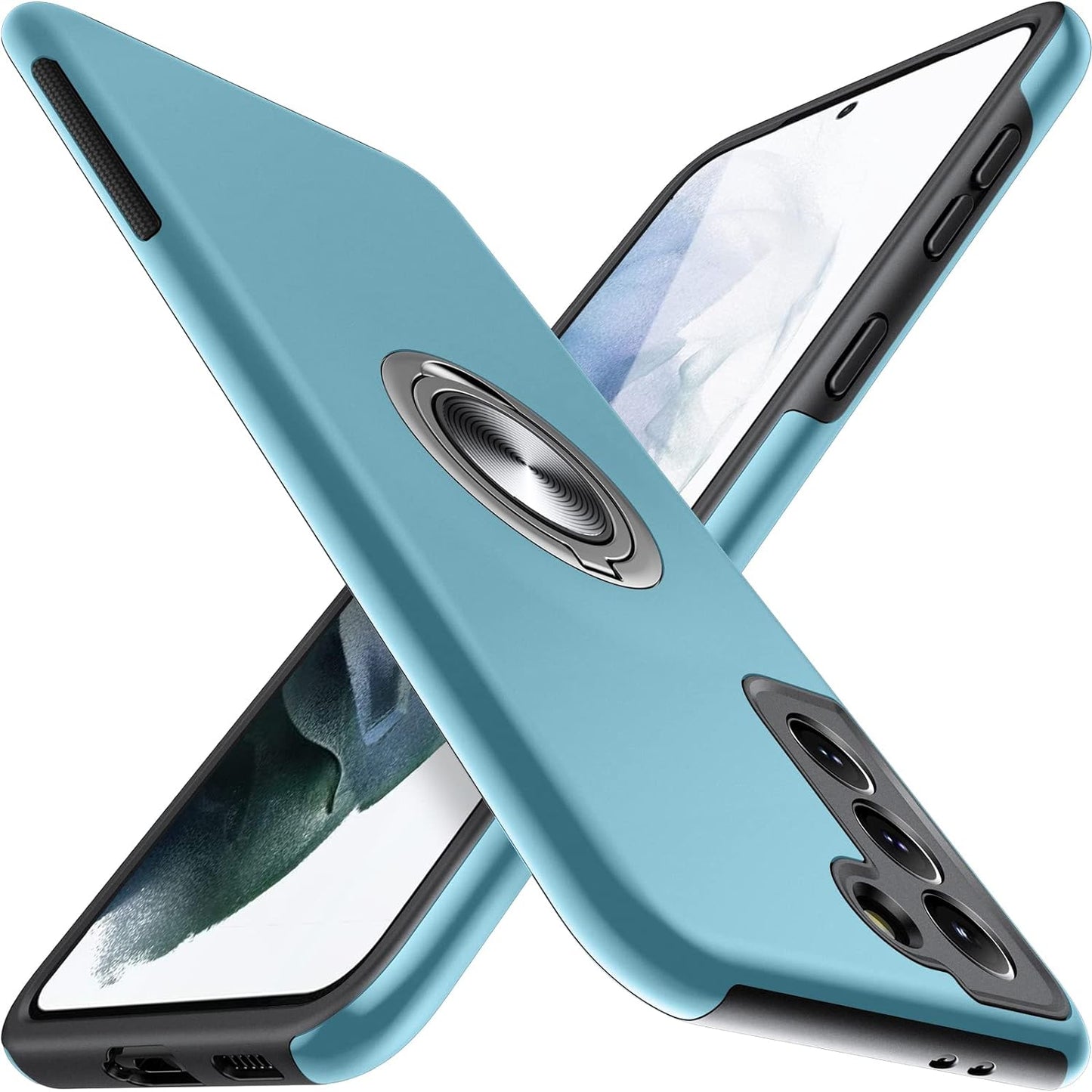 JAME Designed for Samsung Galaxy S21 Case (Not for S21 plus & S21 Ultra), Slim Tough Rugged Shockproof Protective Case with Metal Ring Kickstand for Samsung Galaxy S21 6.2 Inch, Pink  JAME Sierra Blue  