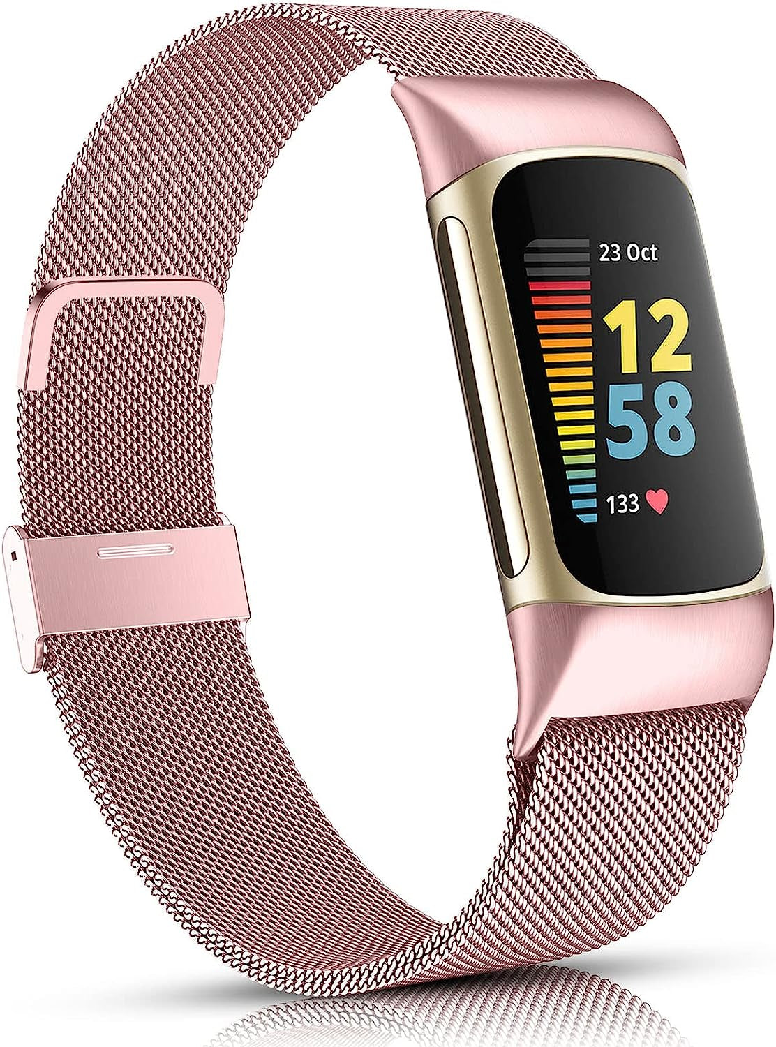 ZWGKKYGYH Compatible with Fitbit Charge 5 Bands for Women Men, Stainless Steel Mesh Magnetic Metal Band Charge 5 Watch Strap  ZWGKKYGYH Rose Pink  