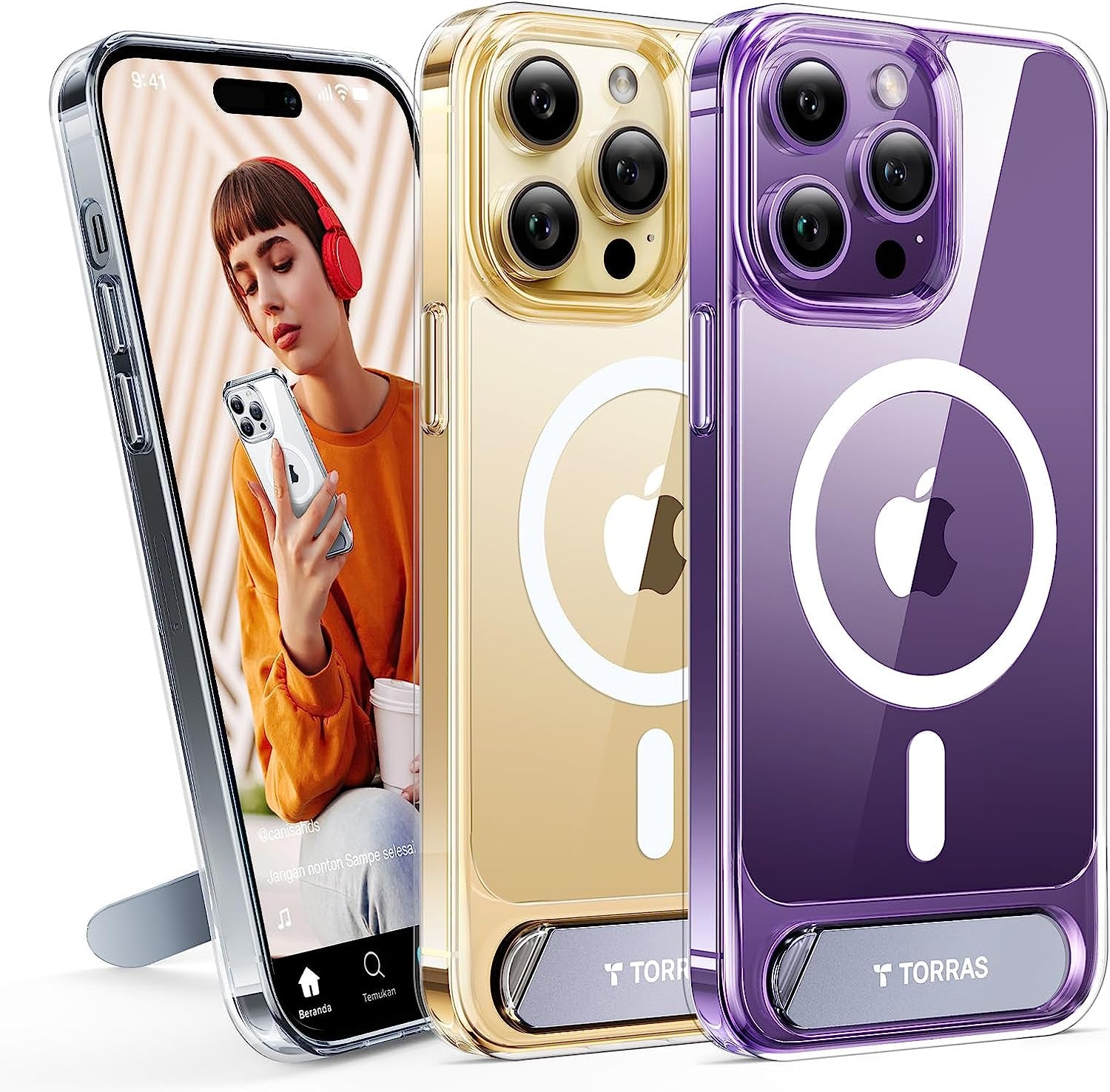 TORRAS Stronger Magnetic for Iphone 14 Pro Max Case with Stand, Compatible with Magsafe, Built in Hidden Kickstand, 10FT Mil-Grade Drop Protection for Iphone 14 Pro Max Case, Translucent Matte Purple  TORRAS E-Clear Iphone 14 Pro Max 