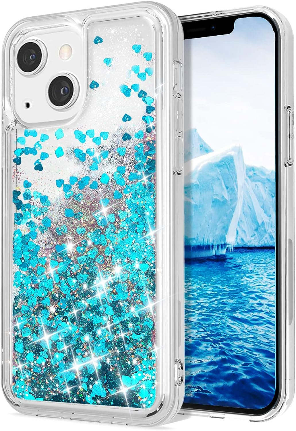 WORLDMOM Compatible with Iphone 13 Case,Clear Bling Flowing Liquid Floating Sparkle Colorful Glitter Waterfall TPU Protective Phone Case Compatible with Iphone 13 [6.1 Inch 2021], Silver  WORLDMOM Blue  
