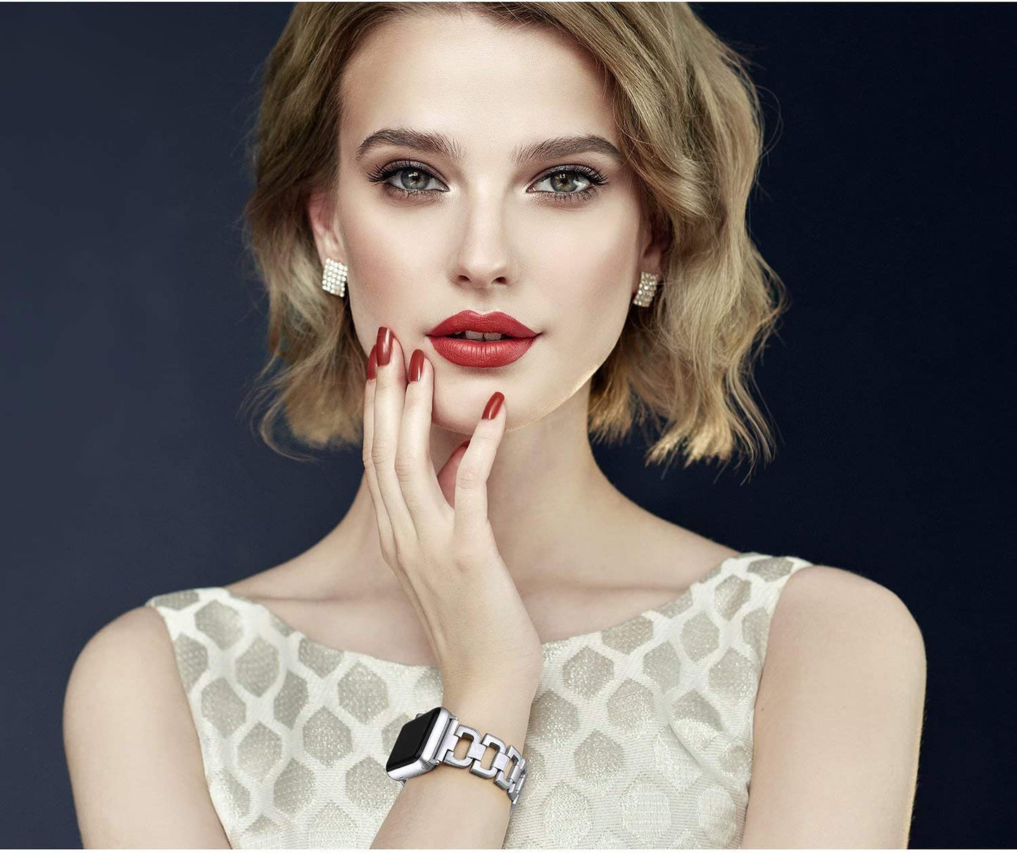 OULUCCI Bands Compatible Apple Watch Band 42Mm 44Mm 45Mm Ultra 49Mm Iwatch Series8 7 6 SE 5 4 3 2 1,Stainless Steel Metal Wristband Strap Women Men Silver (No Tool Needed)  OULUCCI   