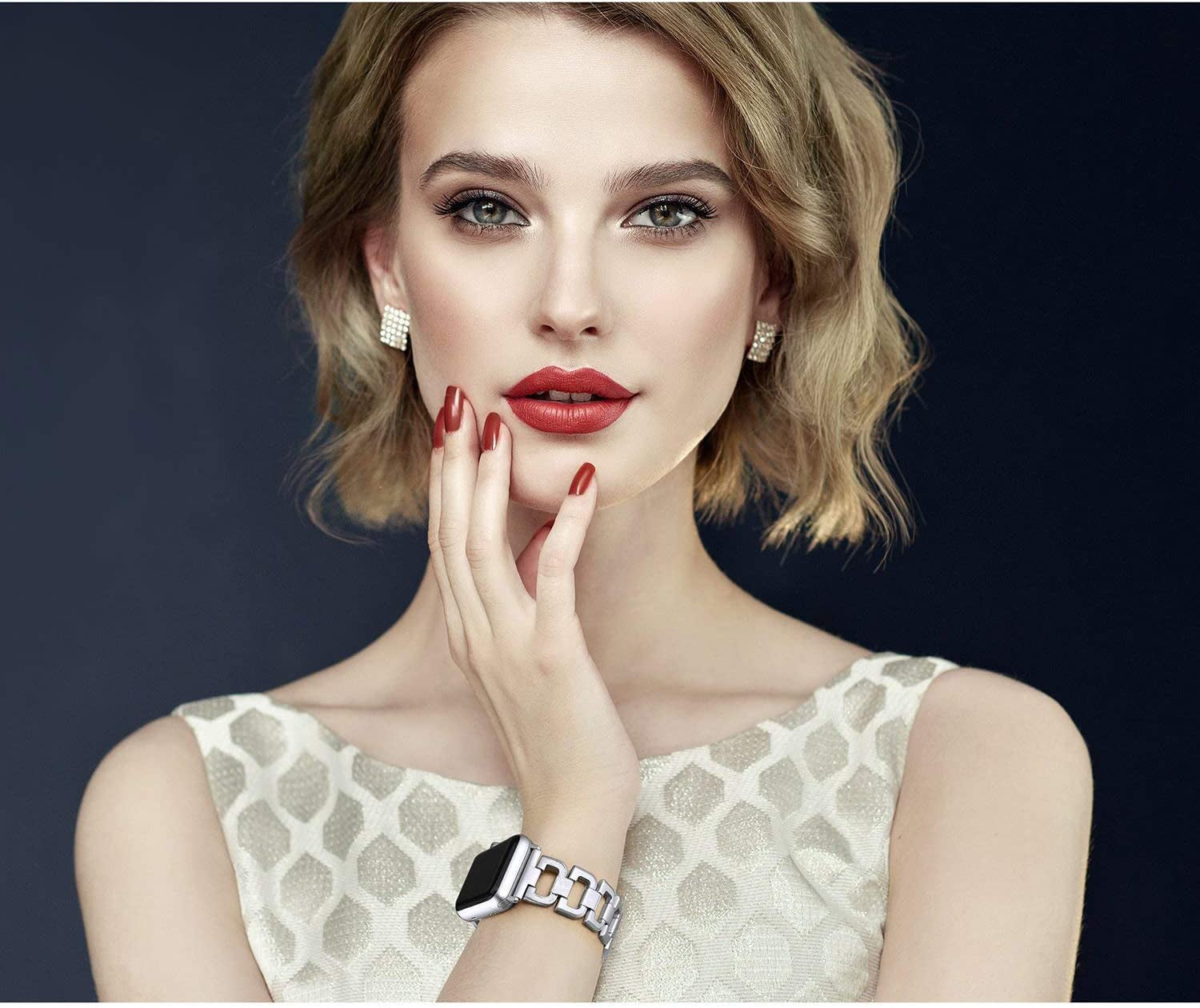 OULUCCI Bands Compatible Apple Watch Band 42Mm 44Mm 45Mm Ultra 49Mm Iwatch Series8 7 6 SE 5 4 3 2 1,Stainless Steel Metal Wristband Strap Women Men Silver (No Tool Needed)  OULUCCI   