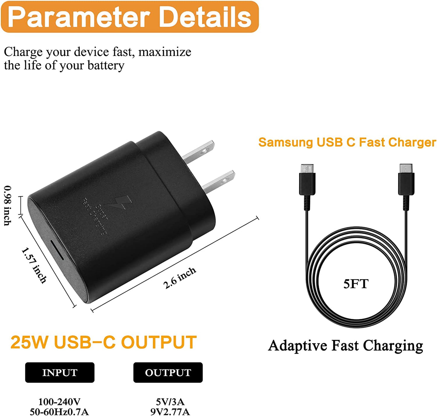USB C Superfast Charger, USB Type-C to USB Type-C Cable 5Ft and 25W Wall Charger Fast Charging PD Adapter Compatible with Samsung Galaxy Ultra S23/S22/S21/S20+ Note 20/10 Z Fold/Flip A71 A53 (1-Pack)  Hardcraft   
