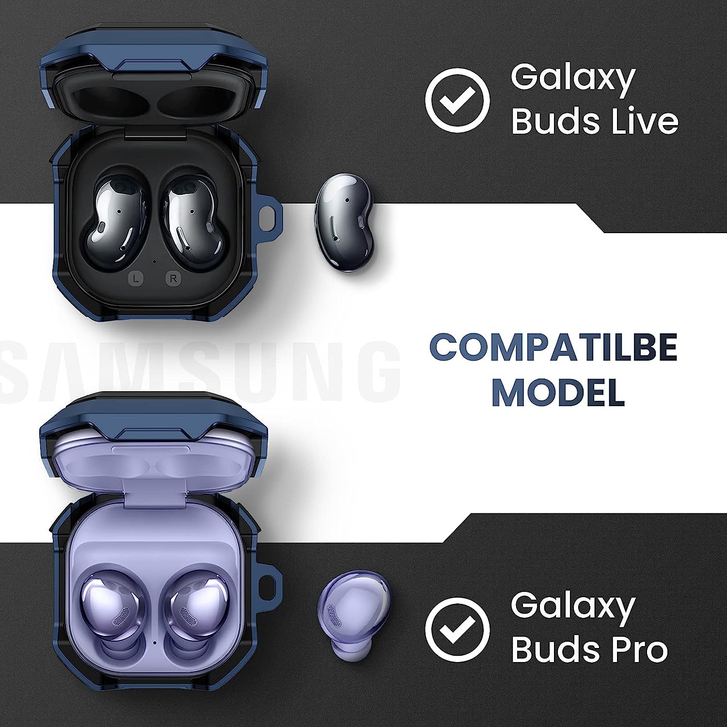 Goton Armor Case Compatible for Galaxy Buds 2 Case (2021)/ Galaxy Buds Pro Case (2021) / Galaxy Buds Live Case (2020) Hard PC Shockproof Case Protective Cover with Keychain (Mystic Blue)  Goton   