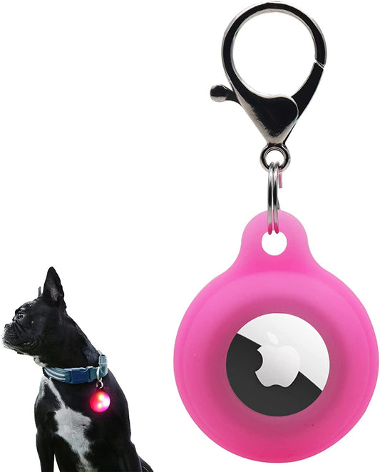 Airtag Dog Collar Holder, Silicone Air Tag Dot Collar Holder for Apple Airtags, Dog Collar Light with Glowing Airtag Case, 3 Dog Lights Modes for Night Walking & Camping (Glowing Pink)  NewJourney   