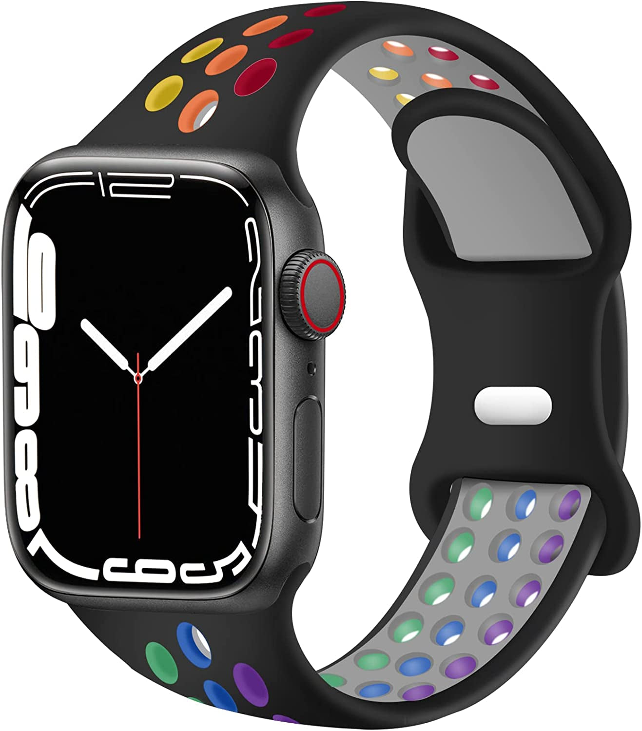 SVISVIPA Sport Bands Compatible for Apple Watch Bands 49Mm 45Mm 44Mm 42Mm 41Mm 40Mm 38Mm,Breathable Soft Silicone Sport Women Men Replacement Strap Compatible with Iwatch Ultra & SE & Series 8/7/6/5/4/3/2/1  SVISVIPA Black Rainbow 42mm/44mm/45mm/49mm 