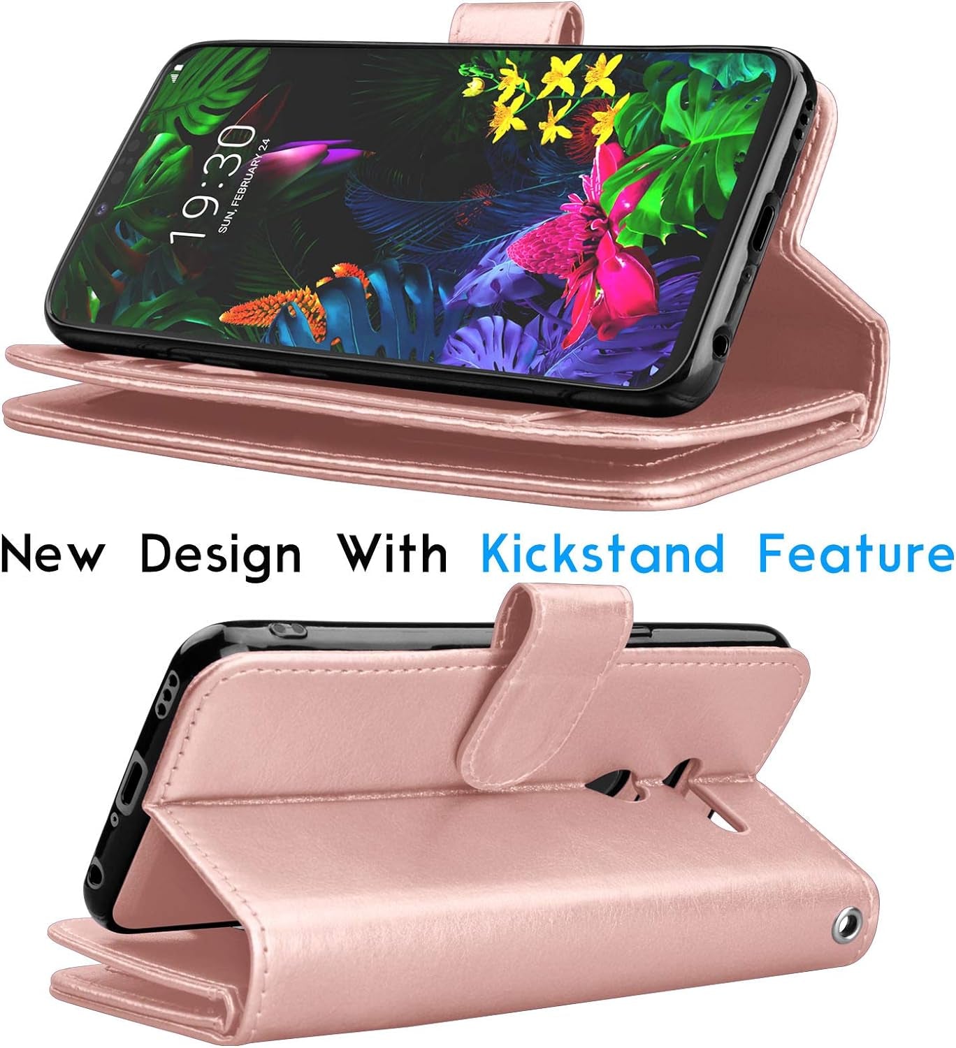 Tekcoo Wallet Case for LG G8 / LG G8 Thinq 2019, Luxury ID Cash Credit Card Slots Holder PU Leather Carrying Purse Folio Flip Cover Cases [Detachable Magnetic Hard Case] Kickstand Strap [Rose Gold]  Tekcoo   