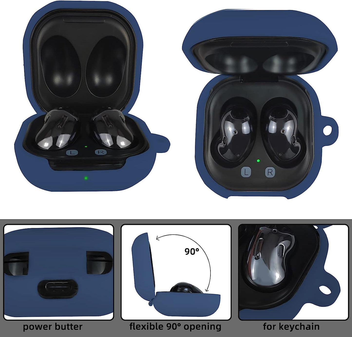 AIIEKZ Compatible with Samsung Galaxy Buds 2 / Buds Pro/Buds Live/Buds 2 Pro, Soft Silicone Case with Gold Heart Pattern with Cute Butterfly Keychain for Girls Women (Midnight Blue)  AIIEKZ   