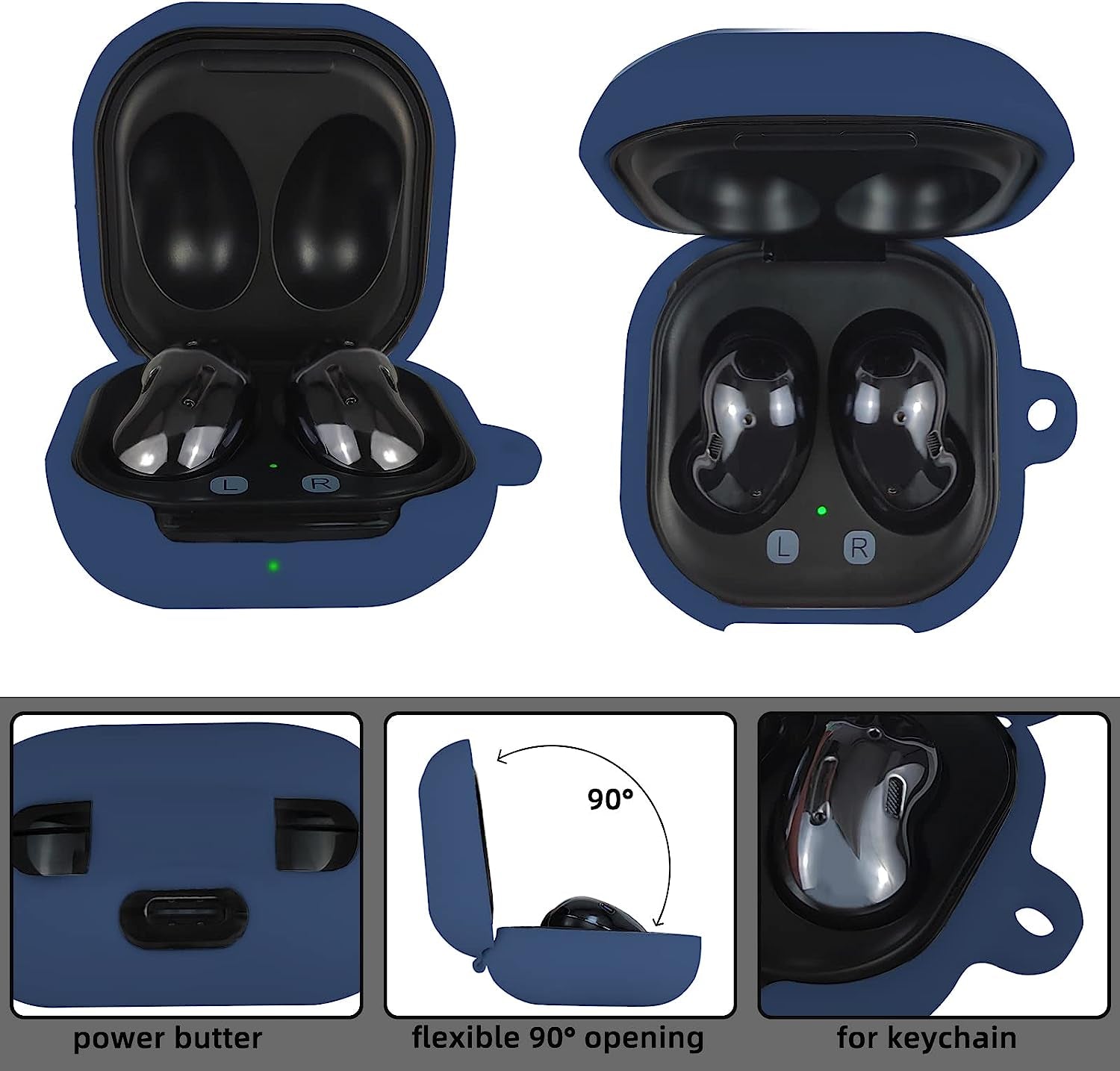 AIIEKZ Compatible with Samsung Galaxy Buds 2 / Buds Pro/Buds Live/Buds 2 Pro, Soft Silicone Case with Gold Heart Pattern with Cute Butterfly Keychain for Girls Women (Midnight Blue)  AIIEKZ   