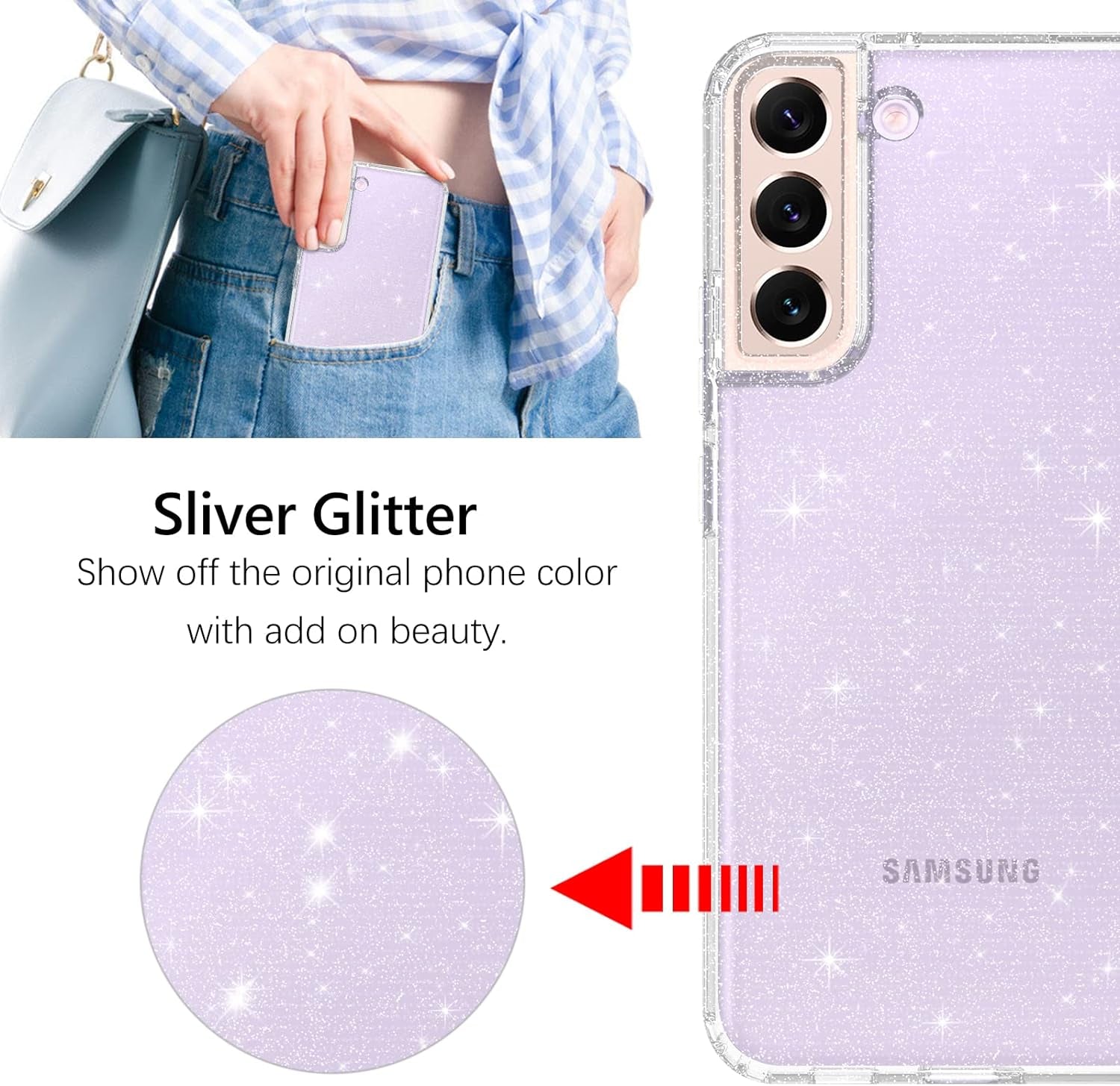 GUAGUA Compatible with Samsung Galaxy S22 5G Case 6.1 Inch Crystal Clear Flexible Soft TPU Cover Glitter Sparkle Bling Slim Shockproof Protective Anti-Slip Cases for Galaxy S22, Transparent  GUAGUA   