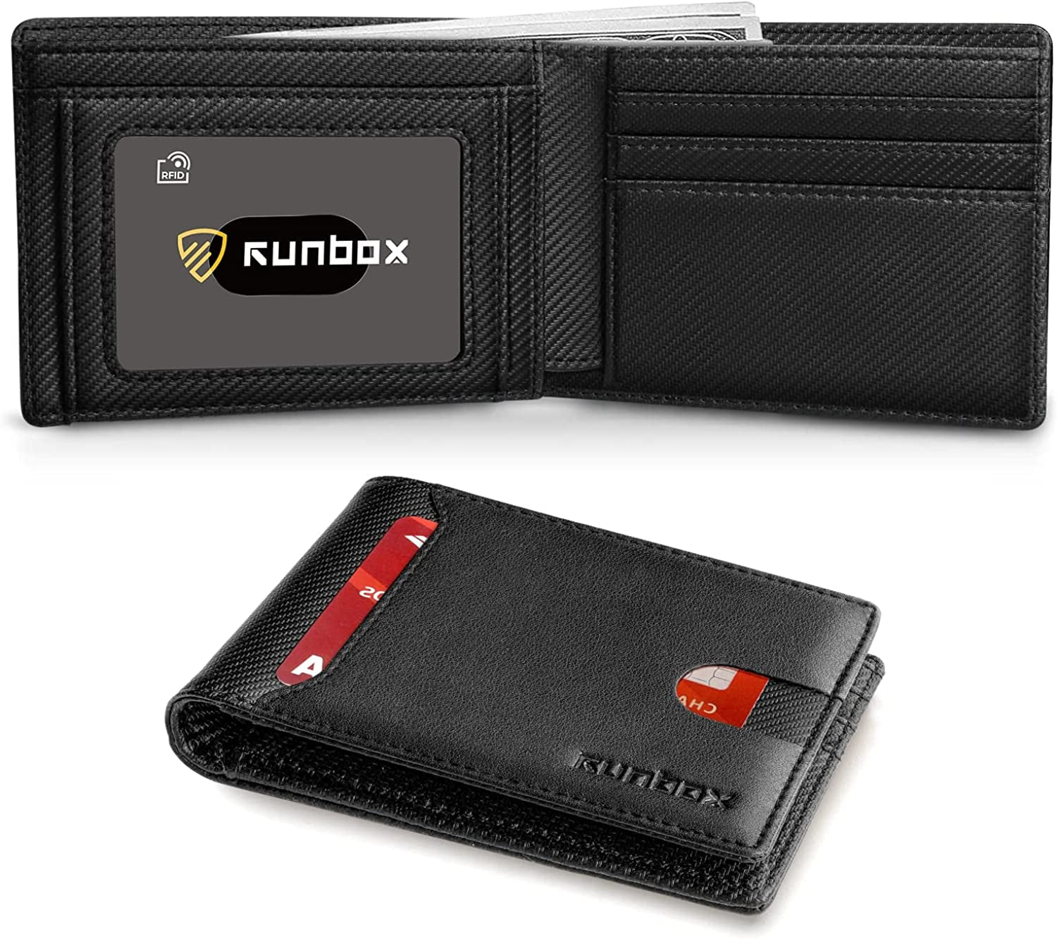 RUNBOX Bifold Slim Wallet for Men - Rfid Blocking Leather Front Pocket Men'S Wallet with Gift Box  RUNBOX carbon black acc  
