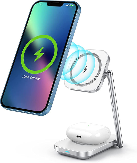 Fast Charging 2-In-1 Foldable Magnetic Wireless Charger, Compact & Portable Magsafe Charging Stand for Iphone 14/13/12 Series, Airpods 3/Pro/2, and All Qi-Enabled Phones  Hinyx Technology (Shenzhen) Co., Ltd.   