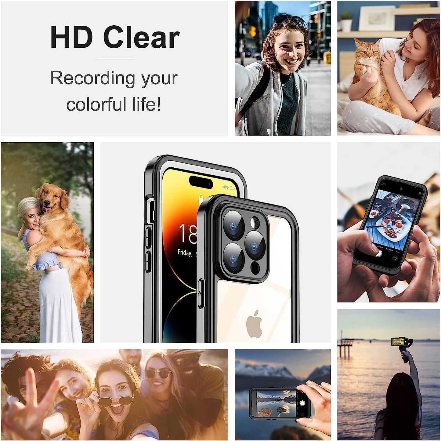 Temdan [Real 360 for Iphone 14 Pro Case Waterproof, Built-In 9H Tempered Glass Camera Lens & Screen Protection [14FT Military Dropproof][Full-Body Shockproof][Dustproof][Ip68 Underwater] Phone Case  Temdan   