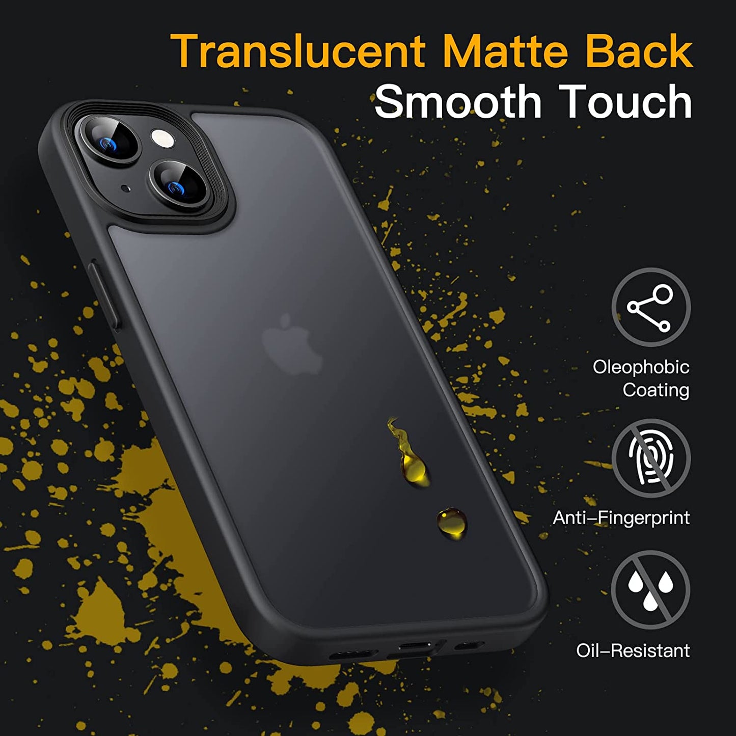 Jetech Matte Case for Iphone 14 6.1-Inch, Shockproof Military Grade Drop Protection, Frosted Translucent Back Phone Cover, Anti-Fingerprint (Black)  JETech   
