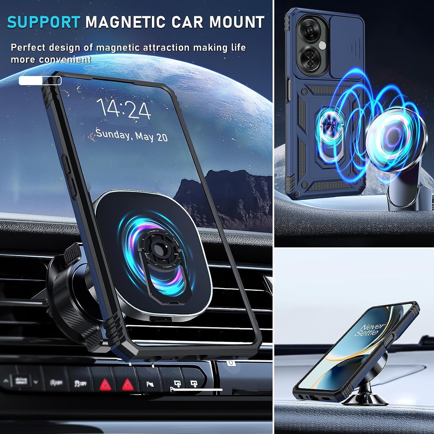 Janmitta Oneplus Nord N30 5G Case Built in Slide Camera Lens Cover+Screen Protector+Finger Ring Holder Kickstand,Heavy Duty Shockproof Full Body Protective Phone Cover,2023 Blue  Janmitta   