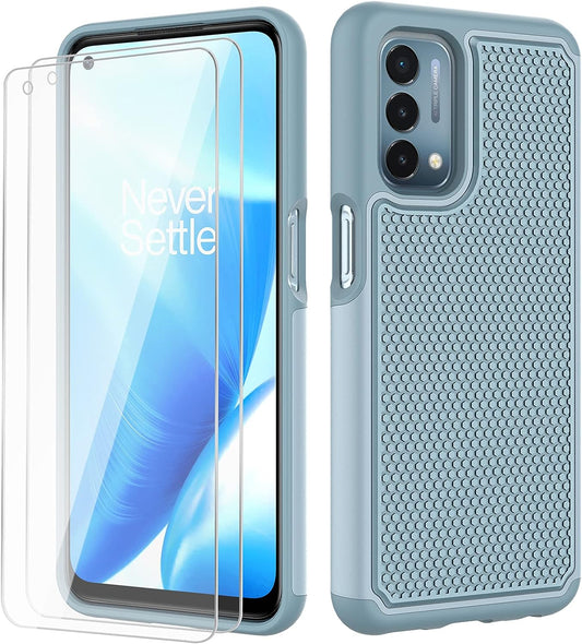 NTZW for Oneplus Nord N200 5G Case: Heavy Duty Shockproof Protective Phone Case [2 Tempered Glass Screen Protector] Anti-Slip Textured Hard Cover + Soft Silicone Rubber Bumper Teal  yanshichuang   