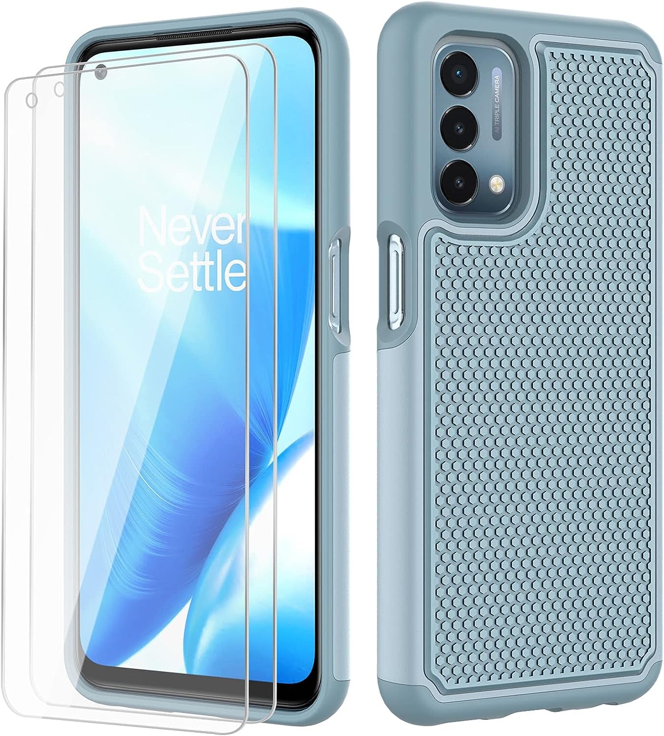 NTZW for Oneplus Nord N200 5G Case: Heavy Duty Shockproof Protective Phone Case [2 Tempered Glass Screen Protector] Anti-Slip Textured Hard Cover + Soft Silicone Rubber Bumper, Military Armor Case  NTZW Teal  