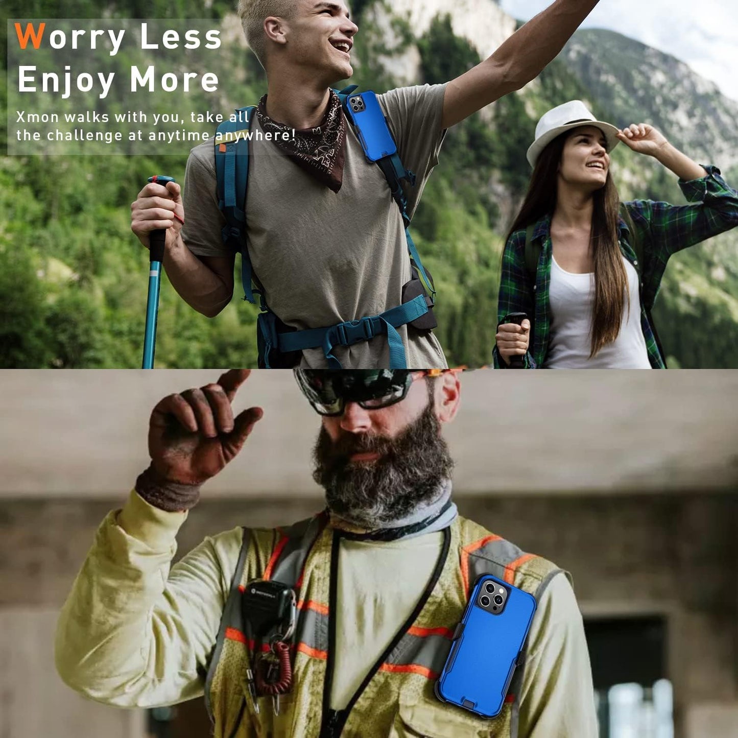 Xmon for Iphone 12 Pro Max Phone Case, [Shockproof] [Belt Clip Kickstand] [Tempered Glass Screen Protector with Camera Lens Protector] Heavy Duty Cover for Iphone 12 Pro Max 6.7 Inch (Blue)  Xmon   