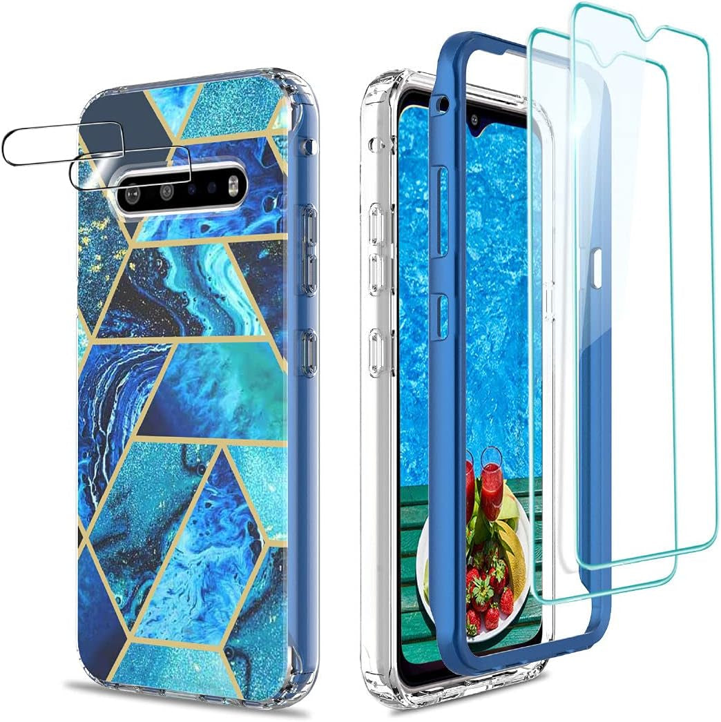 Jeylly Case for LG V60 Thinq, Heavy Duty Shock-Absorption anti Scratch Non Slip Women Girls Marble Full Body Protective Case, Hard PC Soft TPU Hybrid Bumper Case for LG V60 6.8 Inch 2020 - Jade Green  Jeylly Ocean Blue  