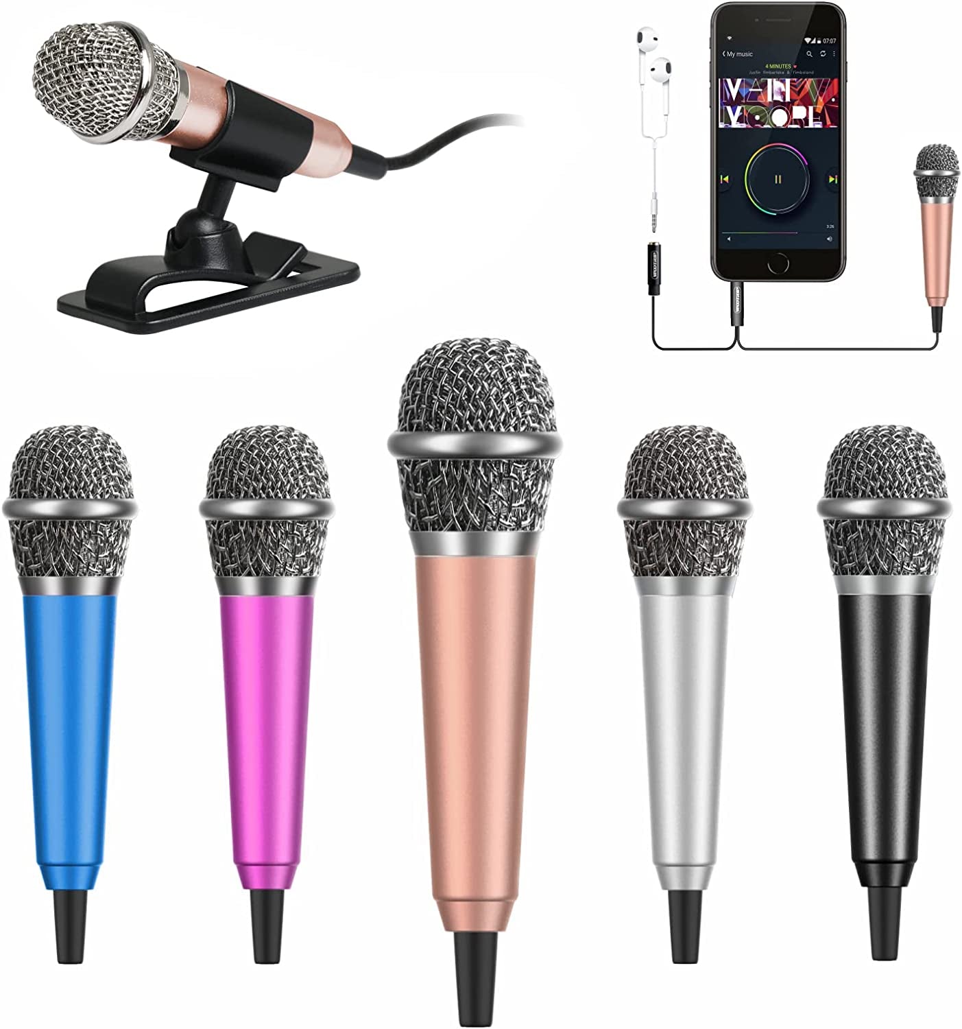Mini Microphone, Wootrip Karaoke Tiny Microphone for Voice Recording Interview, Portable Small Singing Mic 3.5Mm Plug with Stand Suitable for Android Phone,Iphone,Ipad, Laptop (Rose Gold)  Wootrip   