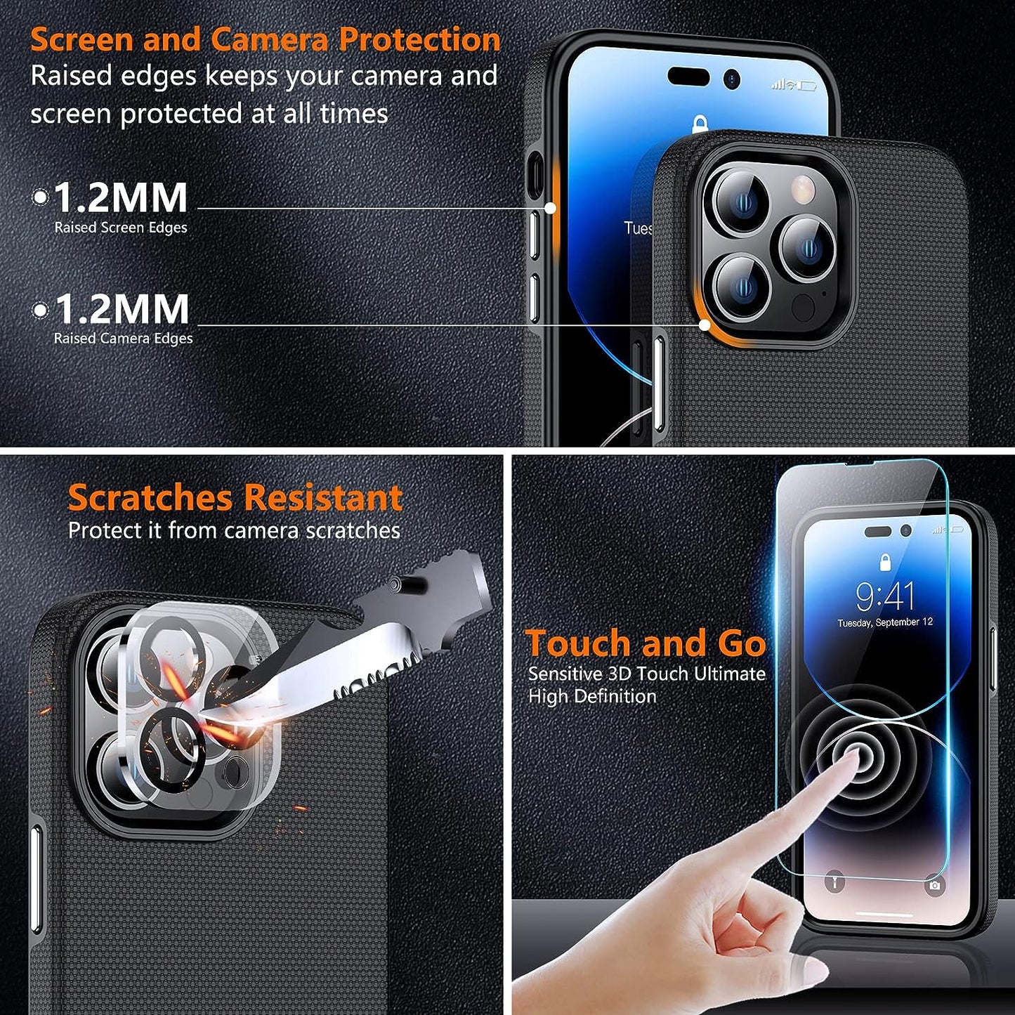 ALOFOX for Iphone 14 Pro Max Case [Military Grade Drop-Proof] [Tempered Glass Screen Protector + Camera Lens Protector] Dual Layer Heavy Duty Shockproof Case-Matte Black  ALOFOX   