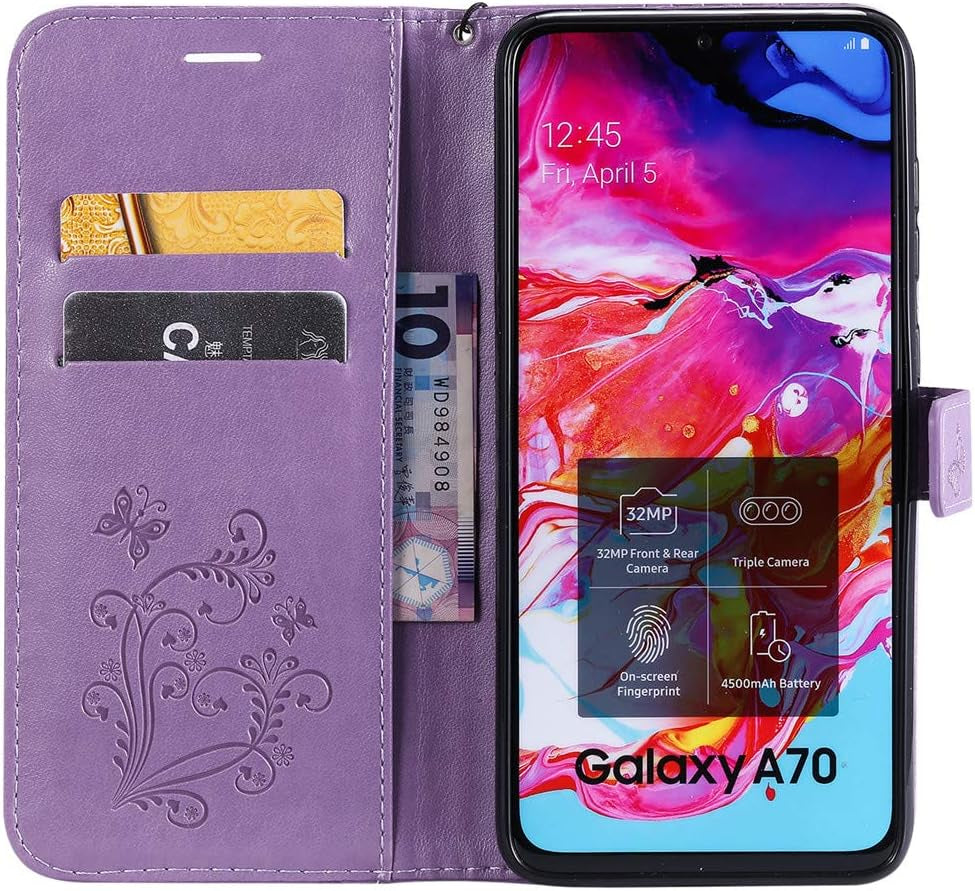 ISADENSER LG V40 Thinq Flip Case LG V40 Thinq Wallet Case LG V40 Case Butterfly [Business Embossing] [Kickstand Flip] [Card Slot] [Magnetic Clasp] Flip Phone Case for LG V40 Purple Butterfly KT  LEMAXELERS   