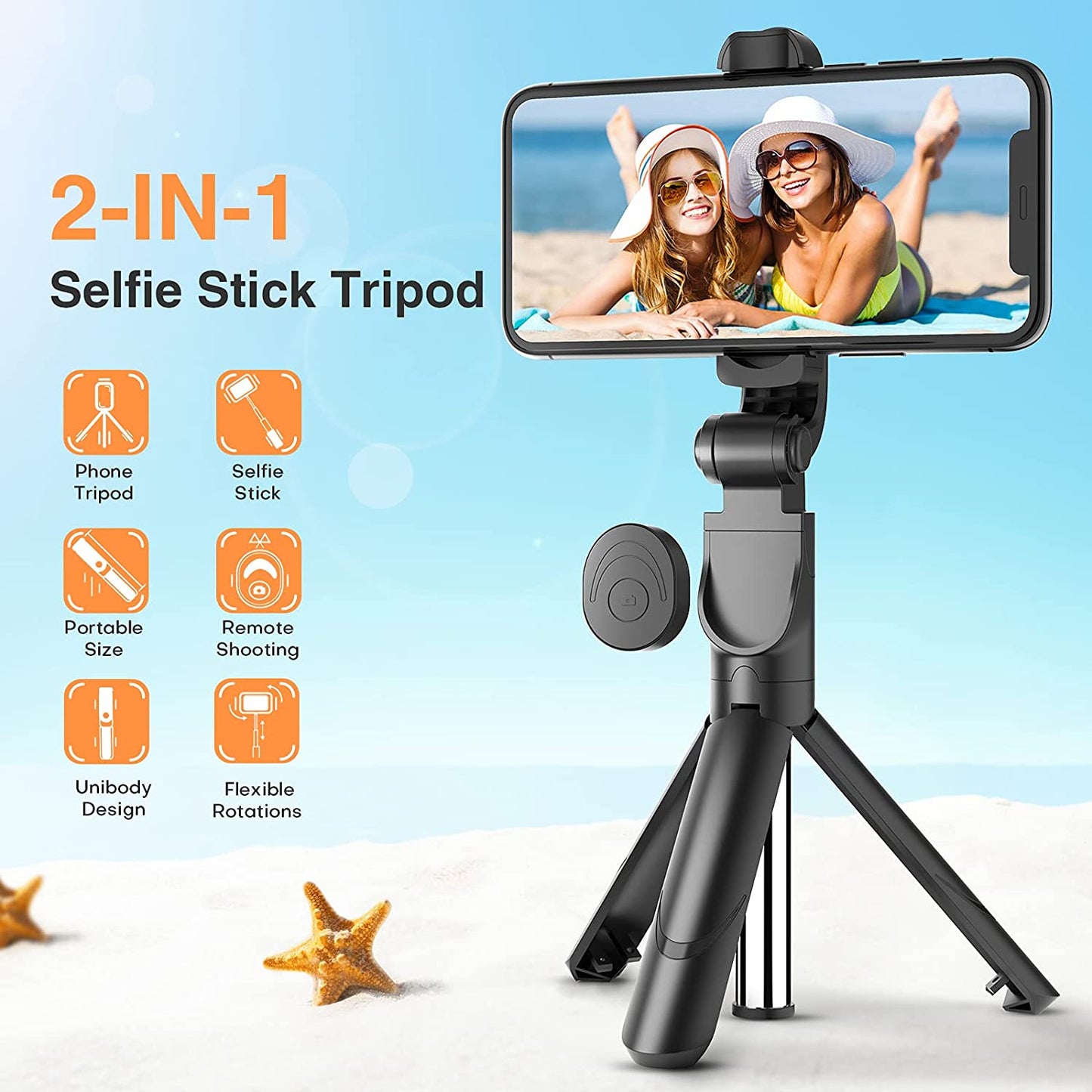 Phone Tripod Stand, Selfie Stick Tripod - Extendable Tripod Stick with Remote - Wireless Selfie Stick Tripod, Portable Tripod for Phone (Black)  AutoYet   