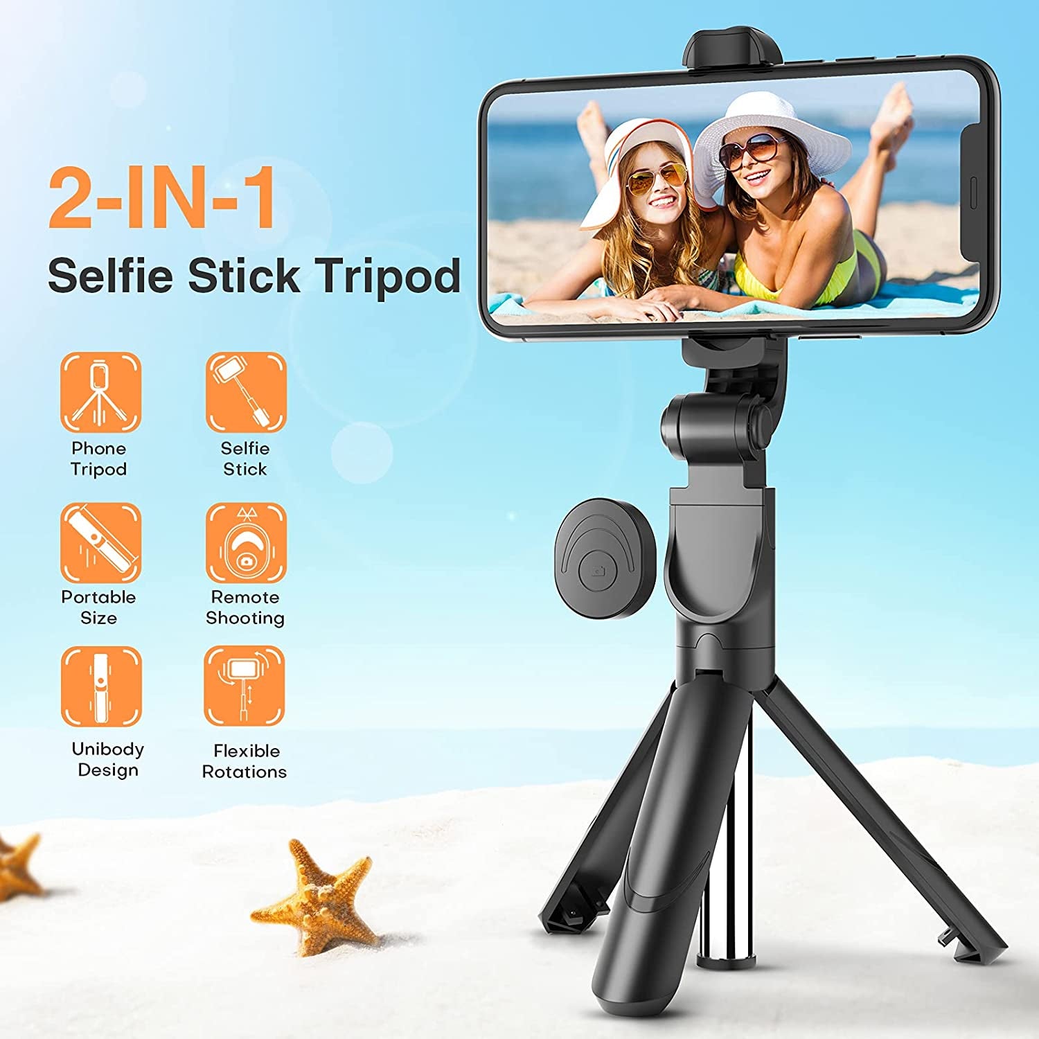 Phone Tripod Stand, Selfie Stick Tripod - Extendable Tripod Stick with Remote - Wireless Selfie Stick Tripod, Portable Tripod for Phone (Black)  AutoYet   