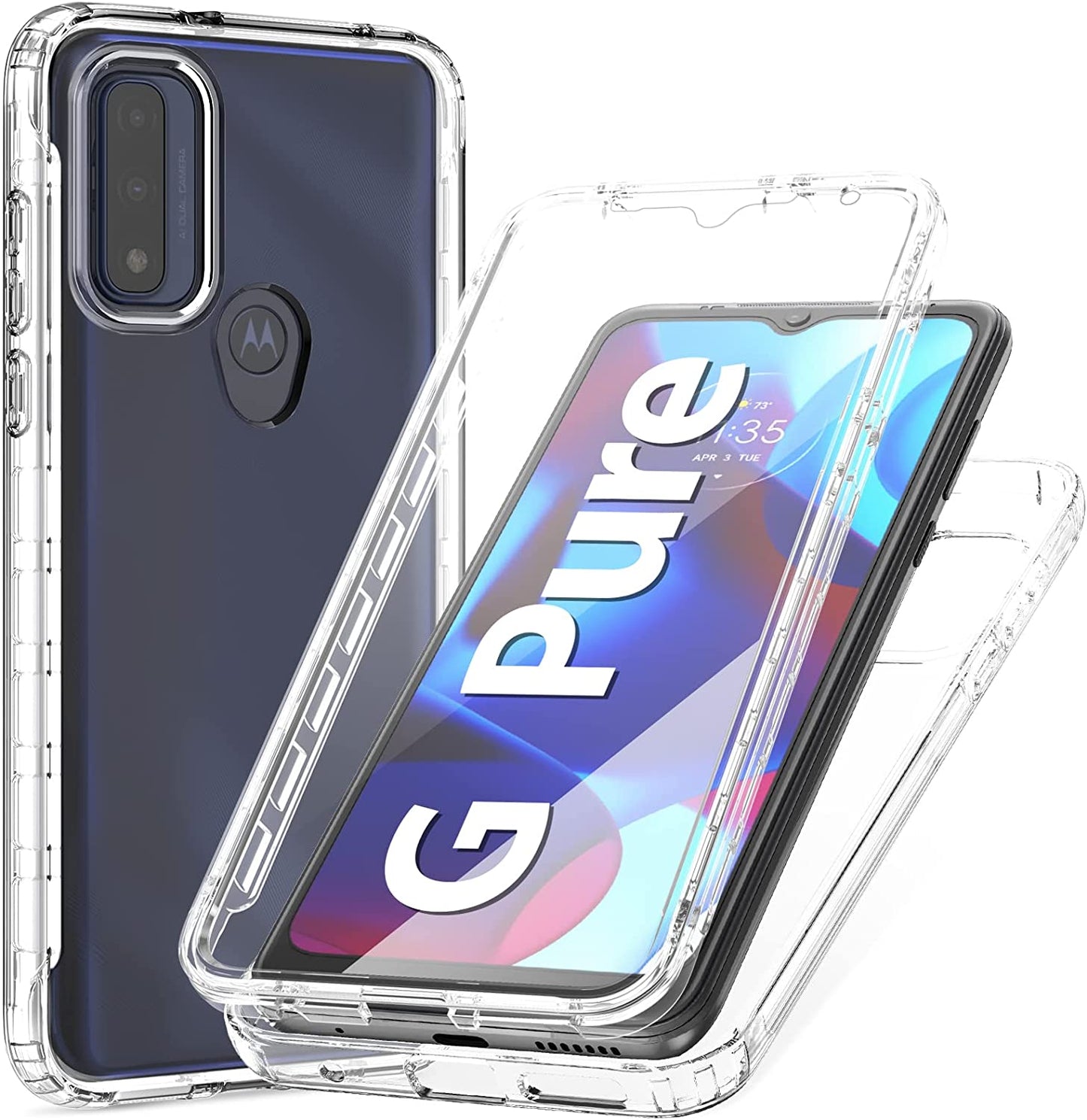 PUJUE for Motorola Moto-G Pure Phone Case: G Play 2023 | G Power 2022 Silicone Matte Case 360 Full Protection - Rugged Bumper Durable Shockproof Drop Protective TPU Cell Phone Cover Woman Men (Black)  PUJUE Crystal Clear  