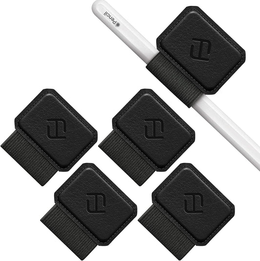 Fintie 4 Pack Pen Loop Holder Compatible with Apple Pencil 1St & 2Nd Generation and Stylus Pens, Elastic Adhesive Leather Pen Sleeve Attached to Cases, Notebooks Journals Calendars, Black  FINTIE   