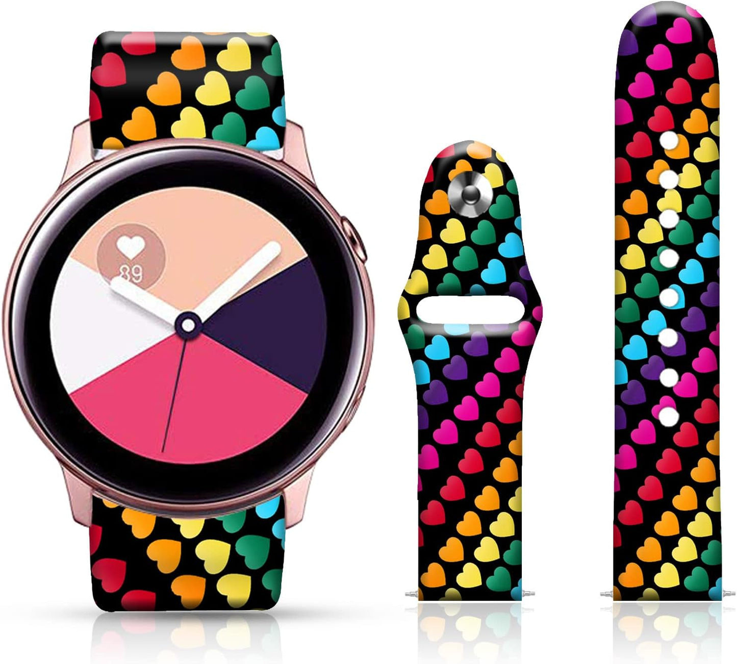 20MM Silicone Sport Bands Compatible for Samsung Galaxy Watch 4 40Mm 44Mm/Classic 42Mm 46Mm/Watch 3 41Mm, Active 2 Watch Bands /Gear S2, FTFCASE Turquoise Pattern Strap for Women Men Girls  FTFCASE Rainbow Heart  