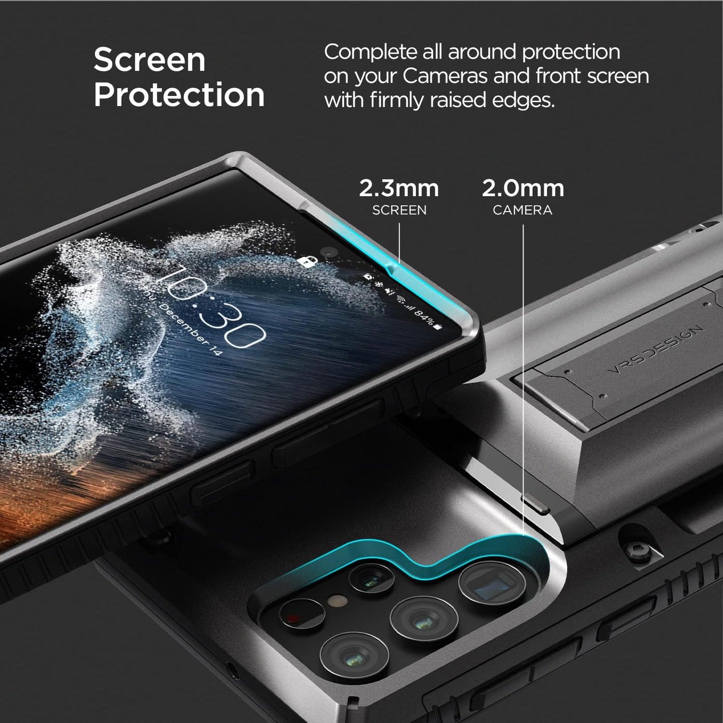 VRS DESIGN Damda Glide Hybrid Phone Case for Galaxy S22 Ultra, Sturdy Functional Case with Card Slot & Kickstand for Galaxy S22 Ultra (2022) Metal Black  VRS DESIGN   