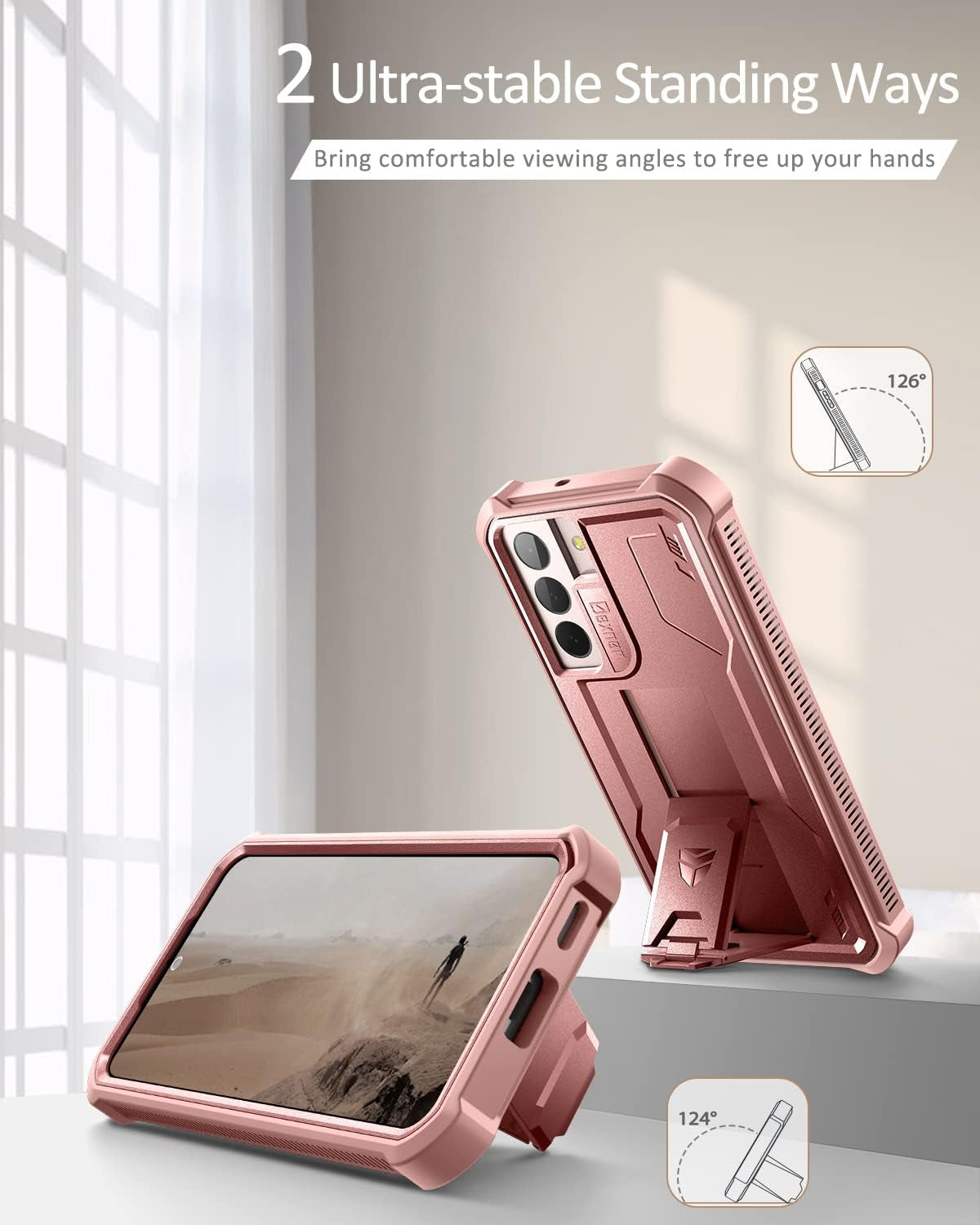 Dexnor for Samsung Galaxy S22 plus Case, [Built in Screen Protector and Kickstand] Heavy Duty Military Grade Protection Shockproof Protective Cover for Samsung Galaxy S22 plus 5G,Peony Pink  Dexnor   