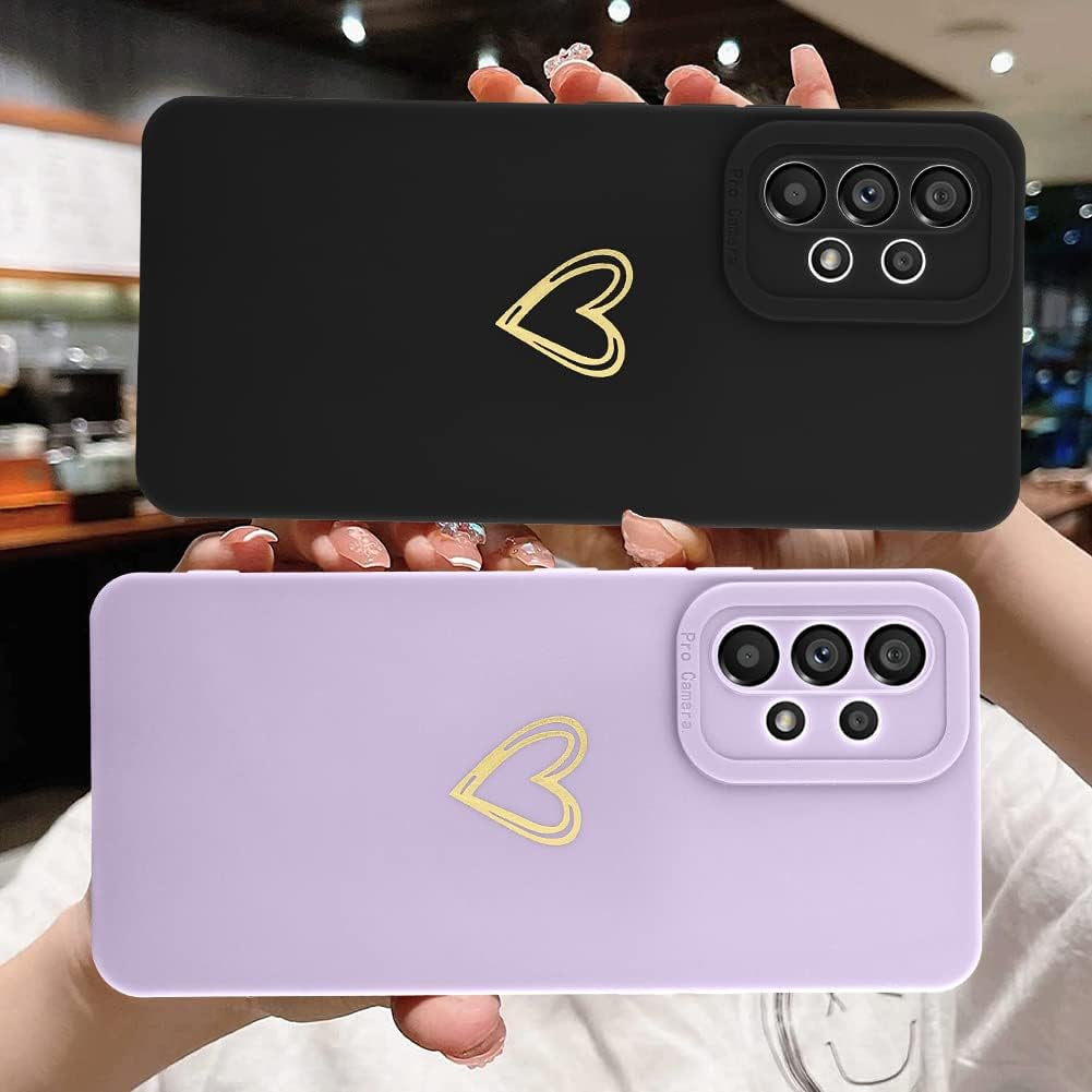 Fiyart Designed for Samsung Galaxy A53 5G Case Love Heart Design for Women Girls Soft TPU Plating Full Camera Lens Protection Phone Cover Bumper with Screen Protector for Galaxy A53 5G 6.5"-Black  Fiyart   