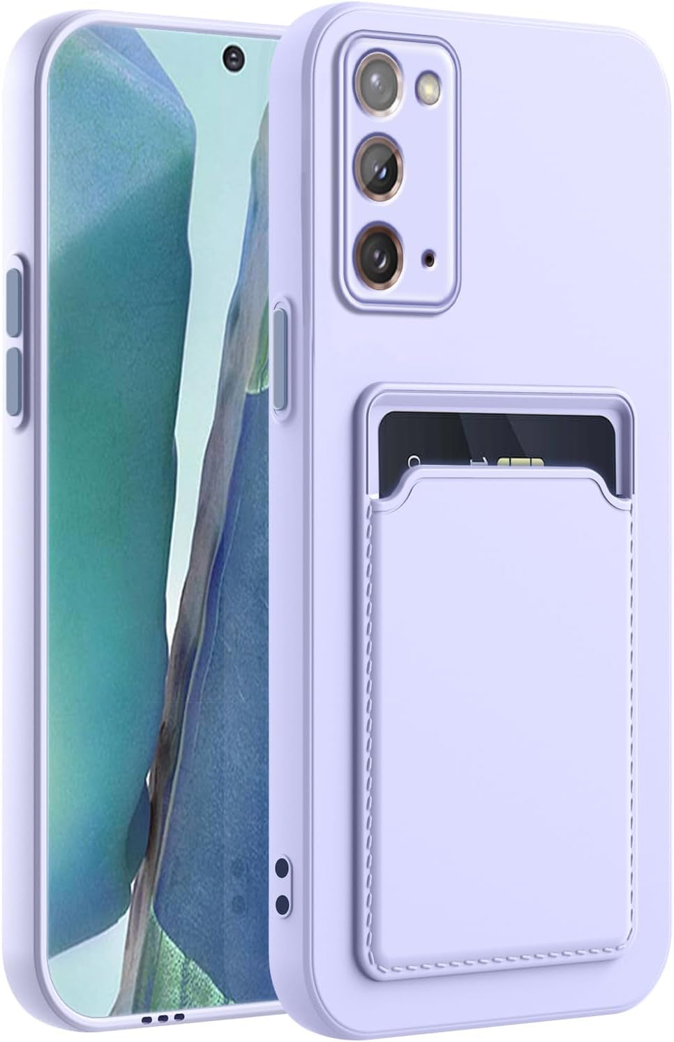 For Note 20 Case,Galaxy Note 20 Case with Minimalist Credit Card Holder Slot TPU Soft TPU Silicone Scratch-Resistant Slim Card Slot Wallet Case Protective Cover for Samsung Galaxy Note 20-Purple  TSAYGFK   