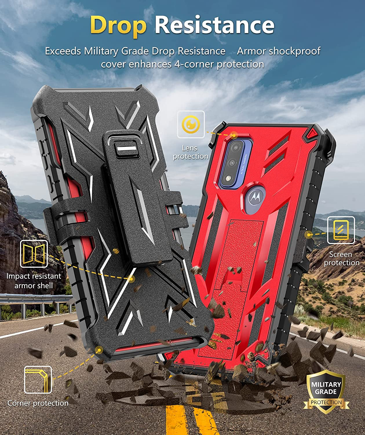 WTYOO for Motorola Moto G Pure Phone Case, Moto G Power 2022/ G Play 2023 Case: with Belt-Clip Holster & Built-In Screen Protector & Kickstand, Full-Body Dual Layer Rugged Protective Phone Cover-Red  Motorola Moto G-Pure-RD   