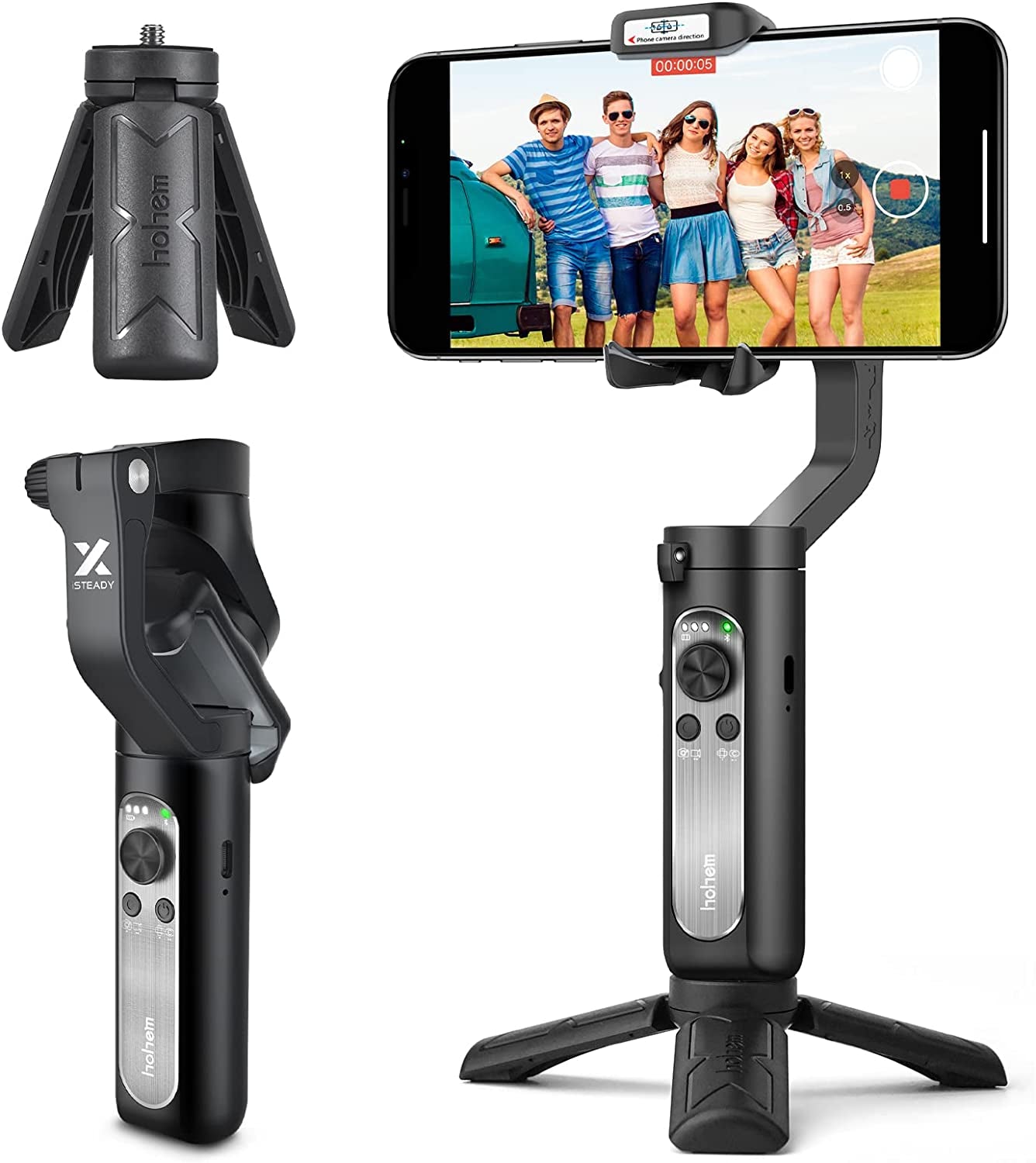Gimbal Stabilizer for Smartphone, 3-Axis Phone Stabilizer with Tripod, Foldable Phone Gimbal for Android and Iphone 14 PRO MAX, Stabilizer for Video Recording with 600° Auto Rotation - Hohem Isteady X  hohem Technology Co., LTD.   