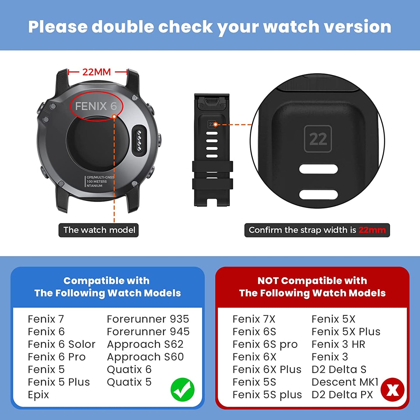 Notocity for Fenix 6 Band 22Mm Silicone Watch Bands for Fenix 7/Fenix 6/ Fenix 5/Fenix 5 Plus/Fenix 6/Fenix 6 Pro/Forerunner 935/945/Approach S60/S62/ Epix  NotoCity   