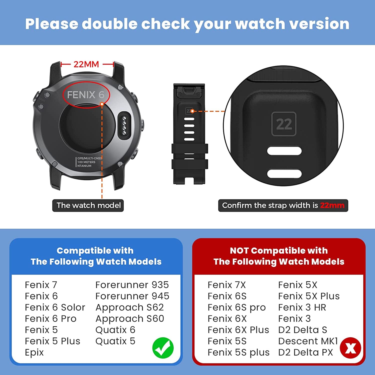 Notocity for Fenix 6 Band 22Mm Silicone Watch Bands for Fenix 7/Fenix 6/ Fenix 5/Fenix 5 Plus/Fenix 6/Fenix 6 Pro/Forerunner 935/945/Approach S60/S62/ Epix  NotoCity   