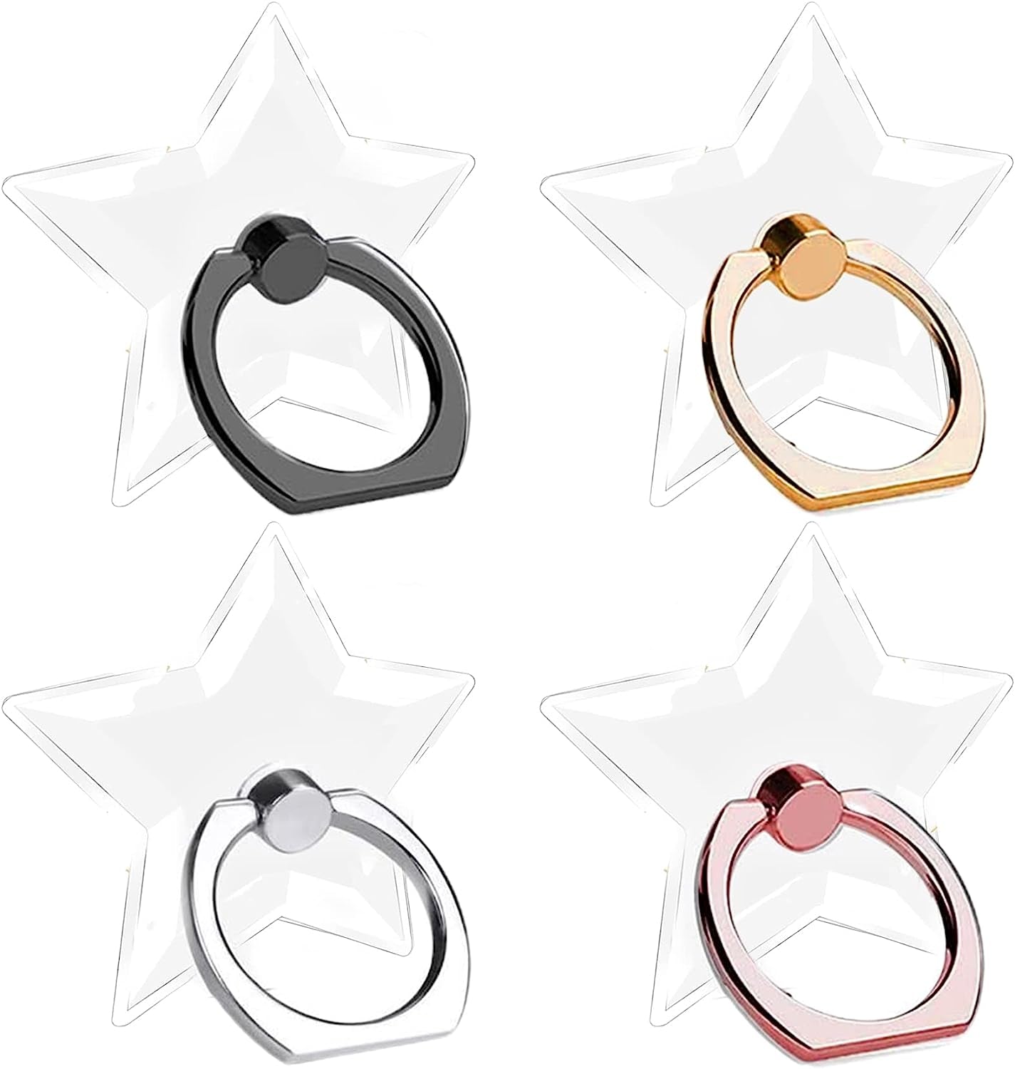 SKYPIA 4 Pack Clear Cell Phone Ring Holder Transparent Finger Grip Loop Kickstand 360 Degree Rotation Finger Ring Stand  Cellstand Star  
