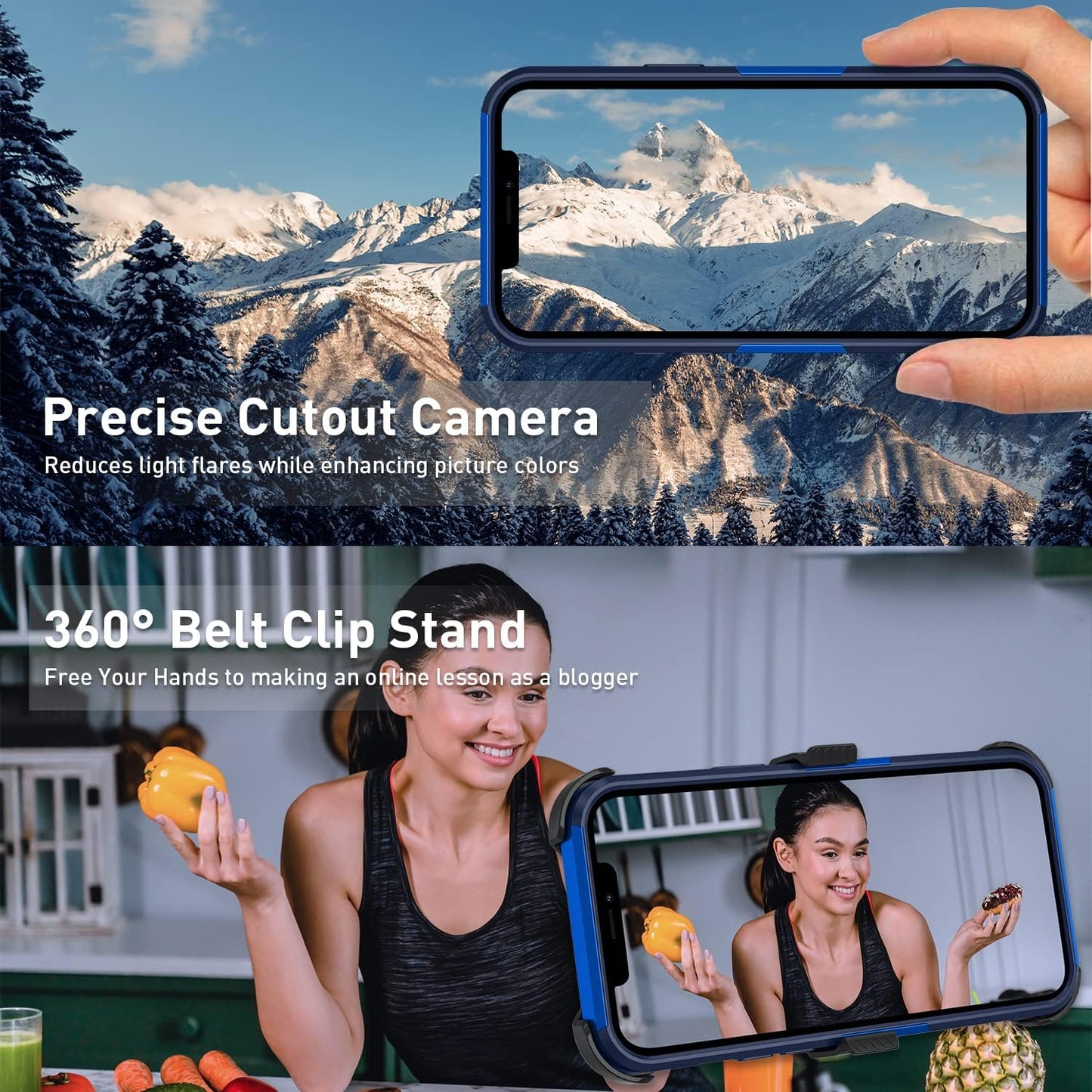 Xmon for Iphone 12 Pro Max Phone Case, [Shockproof] [Belt Clip Kickstand] [Tempered Glass Screen Protector with Camera Lens Protector] Heavy Duty Cover for Iphone 12 Pro Max 6.7 Inch (Blue)  Xmon   