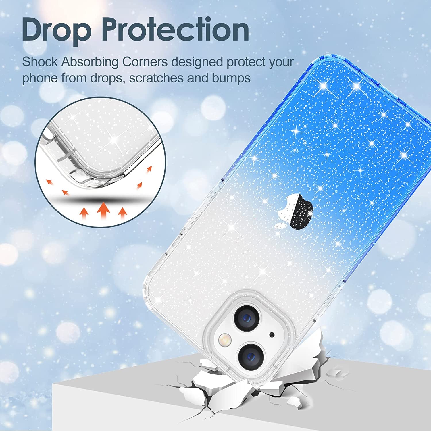 Hython Case for Iphone 14 Case Glitter, Cute Sparkly Clear Glitter Shiny Bling Sparkle Cover, Anti-Scratch Soft TPU Thin Slim Fit Shockproof Protective Phone Cases for Women Girls, Clear/Blue Glitter  Hython   