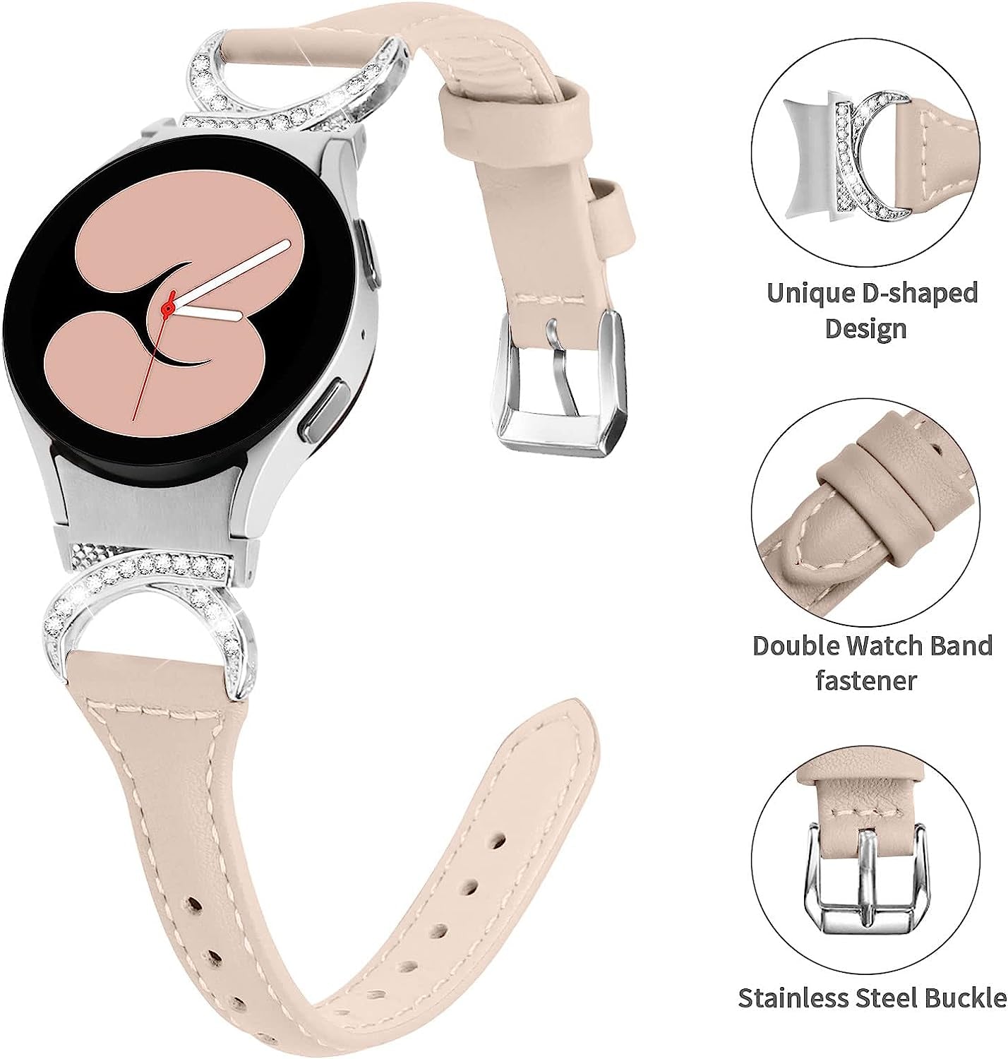 Wrist Strap for Samsung Galaxy Watch 5/Samsung Galaxy Watch 4 Smart Watch Bands for Women, Replacement Leather Watch Band Compatible for Samsung Galaxy Watch 5/Samsung Galaxy Watch 4 Genuine Leather Wristband Bracelet  FitTurn   