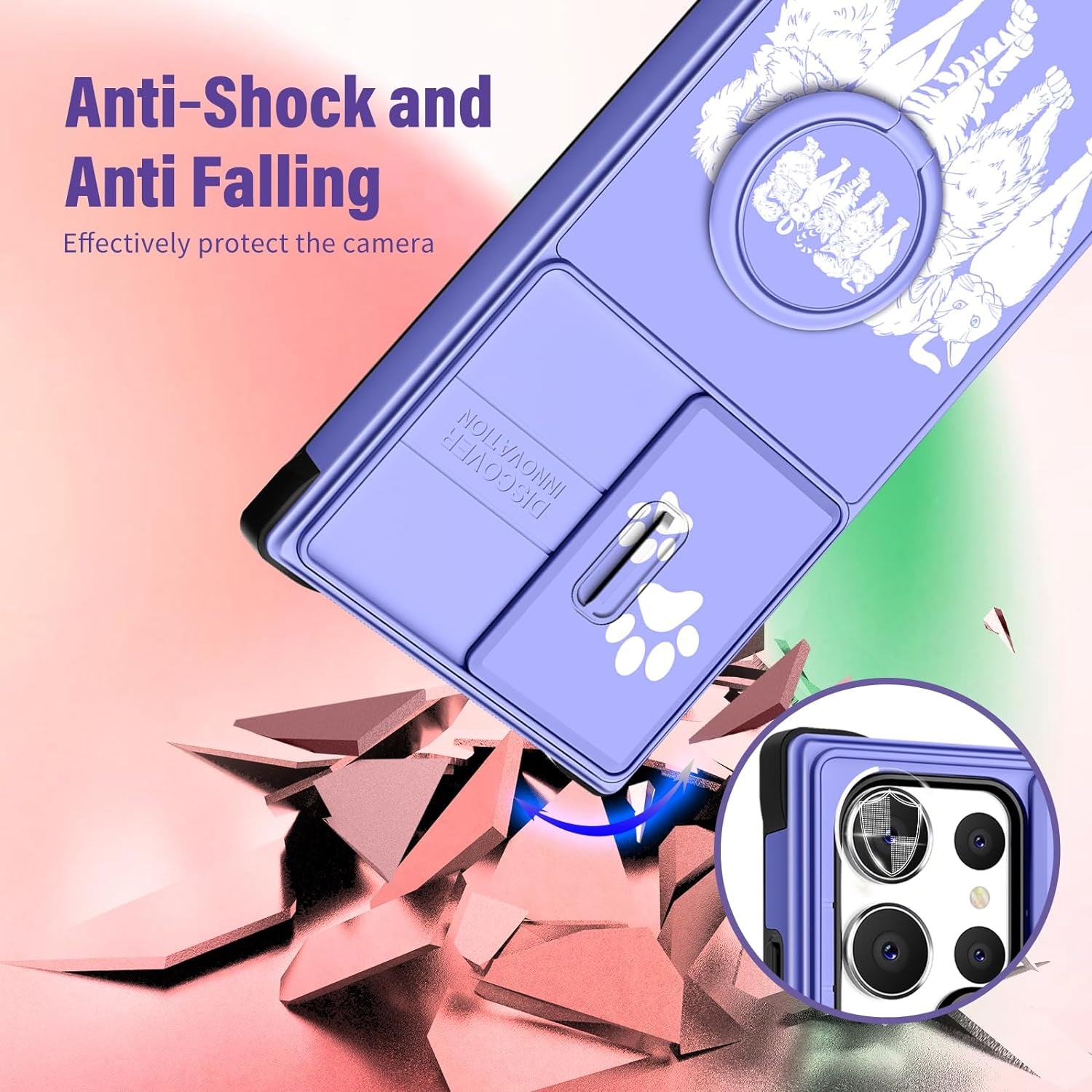 Funermei (2In1 for Samsung Galaxy S22 Ultra Case for Women Cute Cats Girls Animals Phone Cover Kawaii Girly Blue Pretty Design with Camera Cover+ Ring Stand Funda for Galaxy S22 Ultra Case 5G  Funermei   