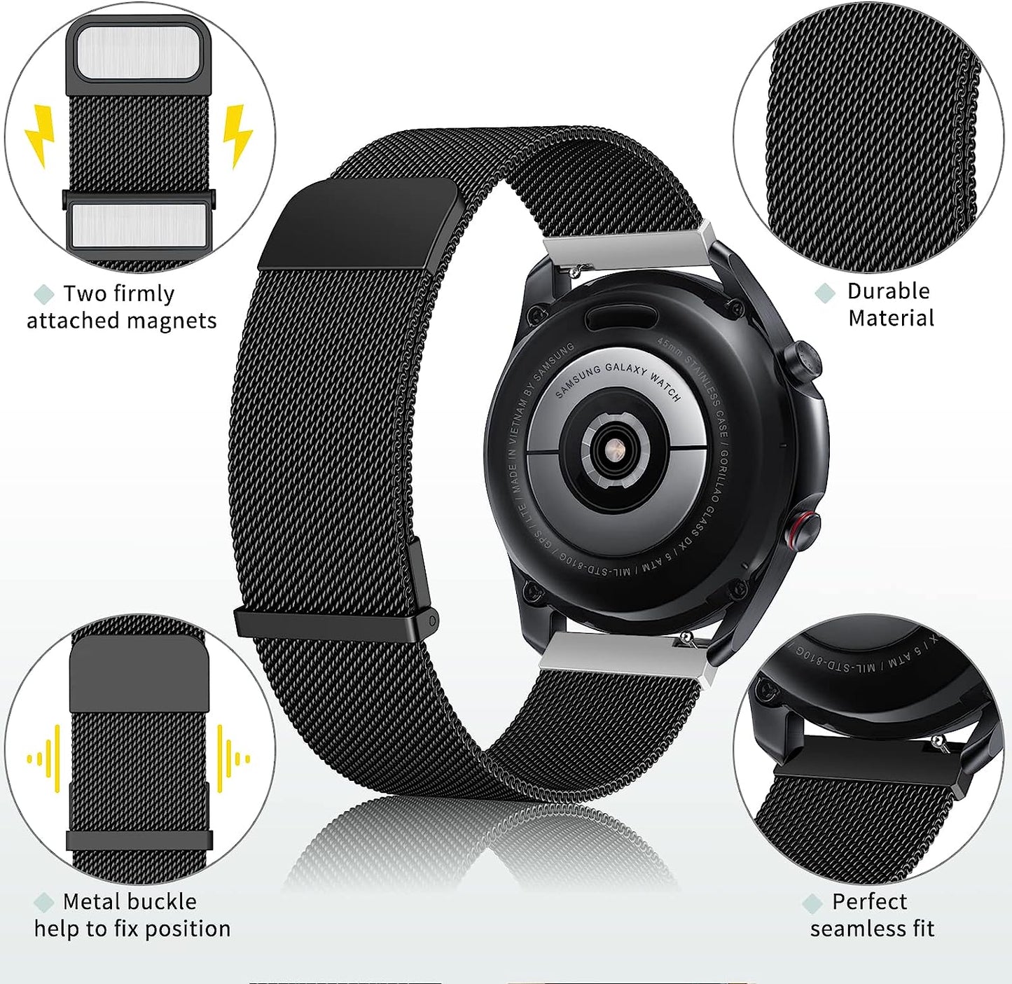 Wanme Metal Bands for Garmin Venu 2 Band, Garmin Vivoactive 4 Bands Women Men, Stainless Steel Mesh Magnetic Replacement Wristband Bracelet Strap Compatible with Garmin Vivoactive 4 / Venu 2 / Forerunner 255 Smart Watch  Wanme   