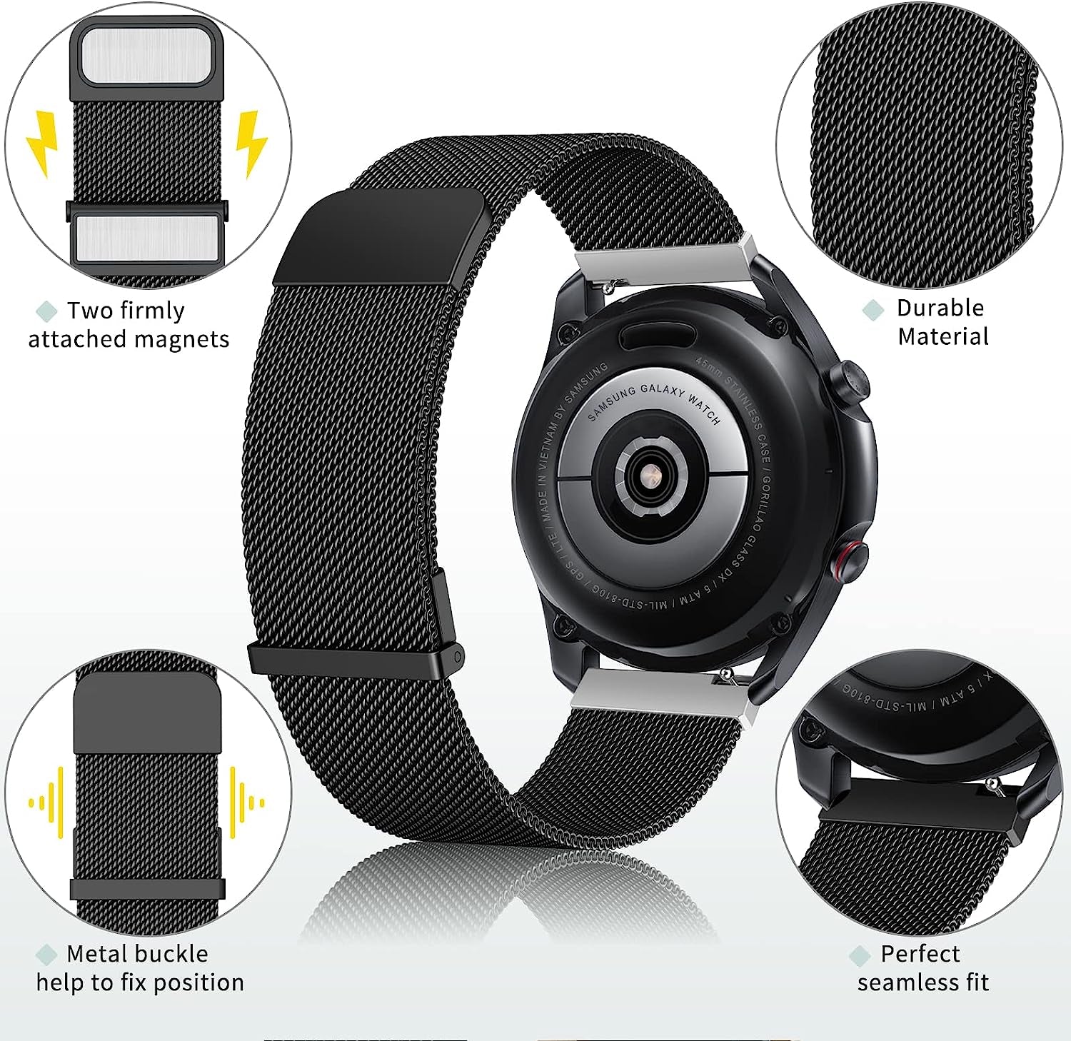 Wanme Metal Bands for Garmin Venu 2 Band, Garmin Vivoactive 4 Bands Women Men, Stainless Steel Mesh Magnetic Replacement Wristband Bracelet Strap Compatible with Garmin Vivoactive 4 / Venu 2 / Forerunner 255 Smart Watch  Wanme   