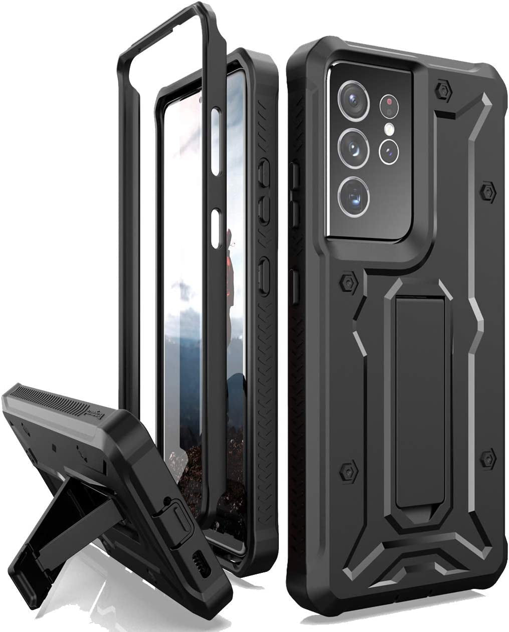 Armadillotek Vanguard Compatible with Samsung Galaxy S21 Ultra Case, Military Grade Full-Body Rugged with Built-In Kickstand [Screenless Version] - Black  ArmadilloTek   