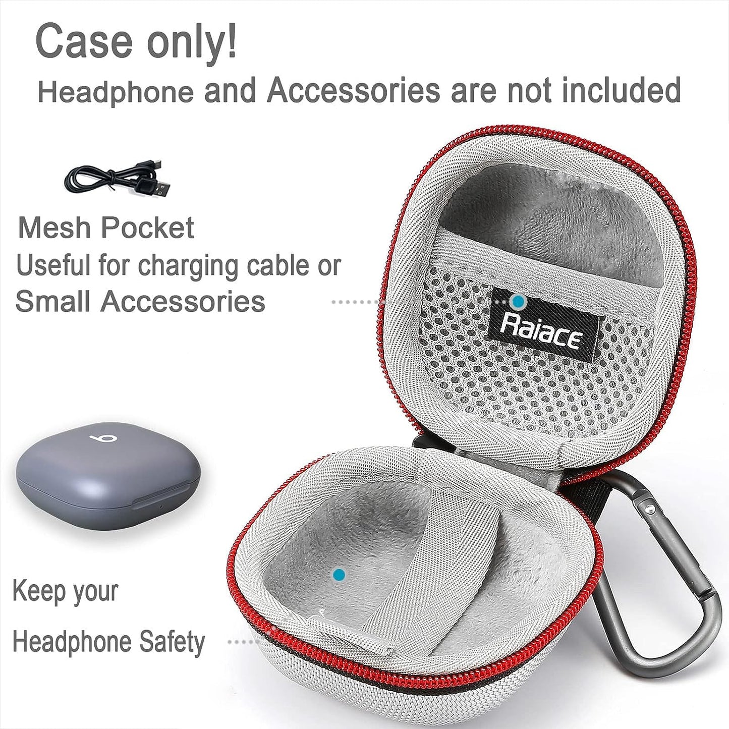 RAIACE Hard Storage Case Compatible with Beats Fit Pro Earbuds, Earbuds Storage Box with Mesh Pocket. (Case Only) - Silver  RAIACE   