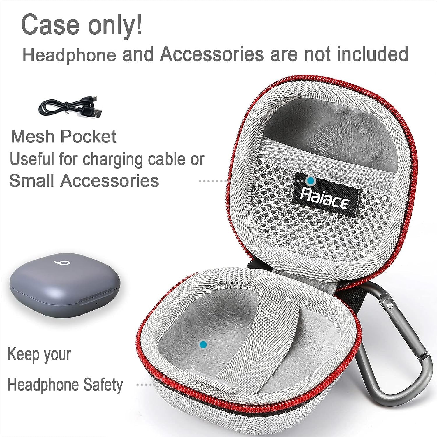RAIACE Hard Storage Case Compatible with Beats Fit Pro Earbuds, Earbuds Storage Box with Mesh Pocket. (Case Only) - Silver  RAIACE   
