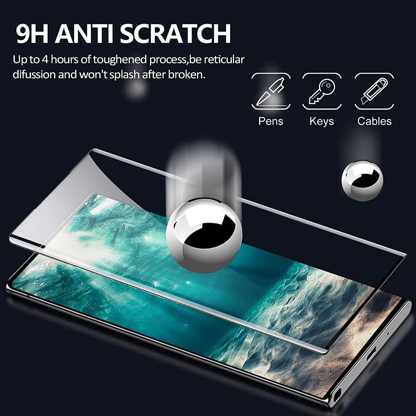 [2+2 Pack] Galaxy S22 Ultra Screen Protector, 9H Tempered Glass, Ultrasonic Fingerprint Support, 3D Curved, HD Clear Scratch Resistant for Samsung Galaxy S22 Ultra 5G Glass Screen Protector  Samcorn   